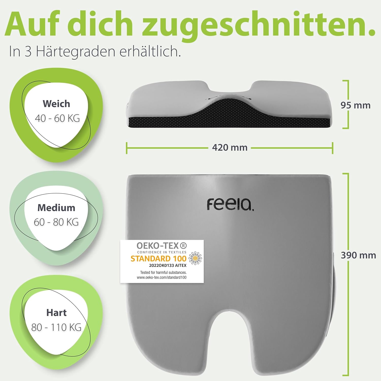 Feela. Orthopädisches Keilkissen (3 Härtegrade) – Haltungskorrektur aus Memory-Schaum für mehr Sitzkomfort und Linderung von Ischias – ideales Sitzkissen für Stuhl für Büro und Sofa (mittel) – Bild 4