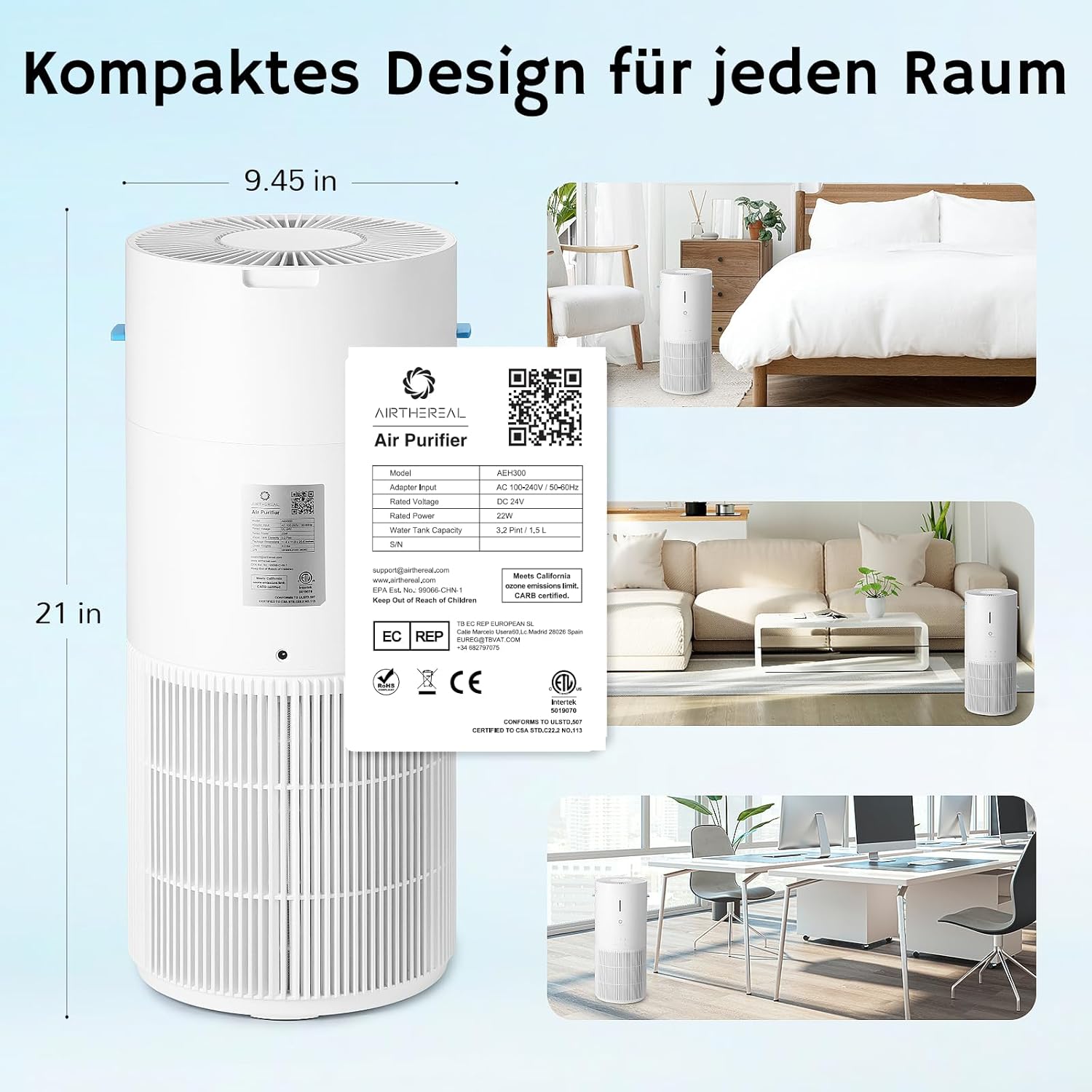 Airthereal AEH300 2-in-1 Luftreiniger & Luftbefeuchter – Kombigerät für Räume bis 111 m² – HEPA-Filter gegen Pollen & Tierhaare – Hygienische Kaltverdunstung ohne Nebel & Kalkstaub – Auto-Modus – Bild 8