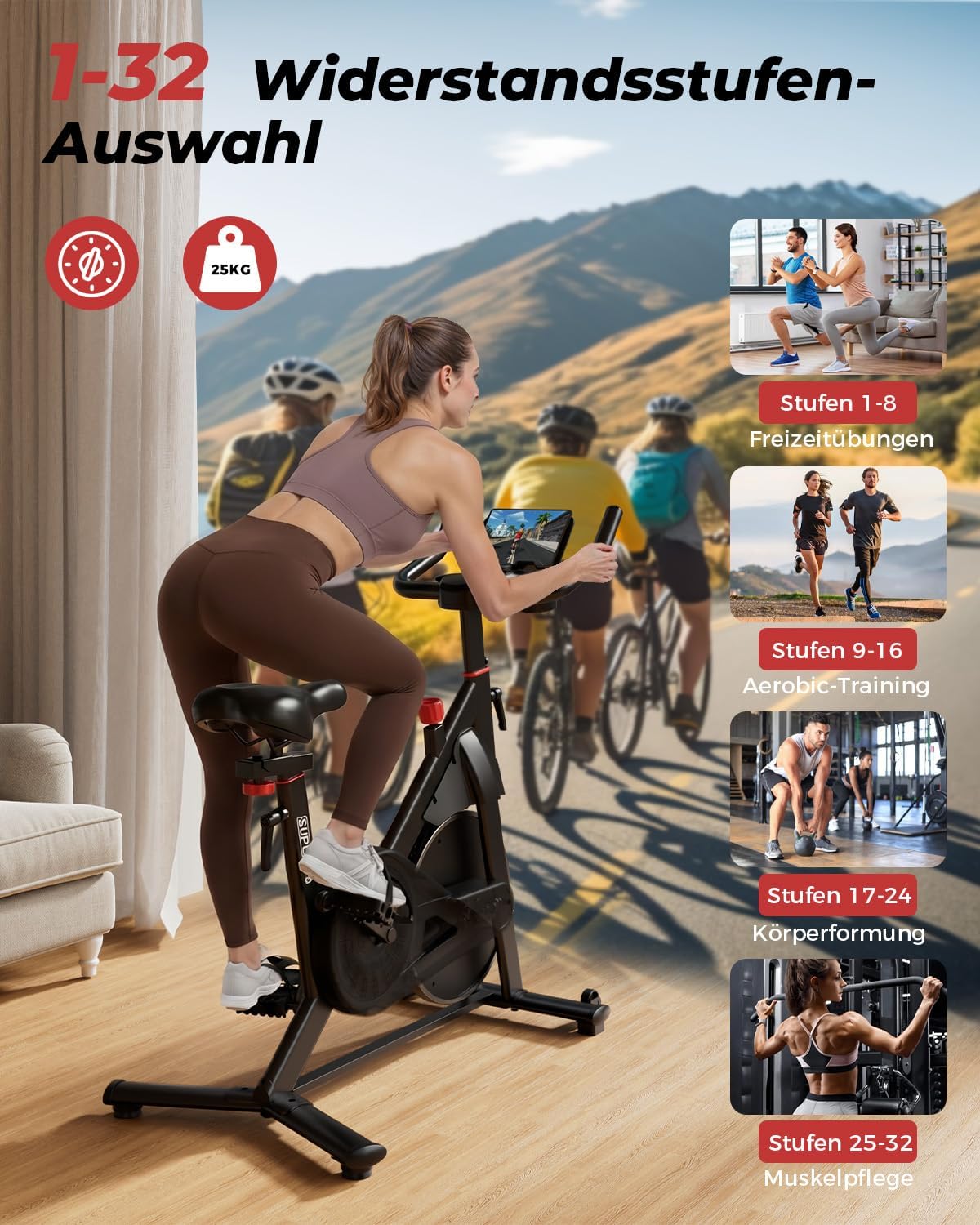 Heimtrainer mit App, Superun Ergometer Spinning Bike Indoor mit einstellbarem Widerstand, magnetischer Widerstand stationär, 15 kg Schwungrad, extrem leise für Cardio-Training zu Hause – Bild 4