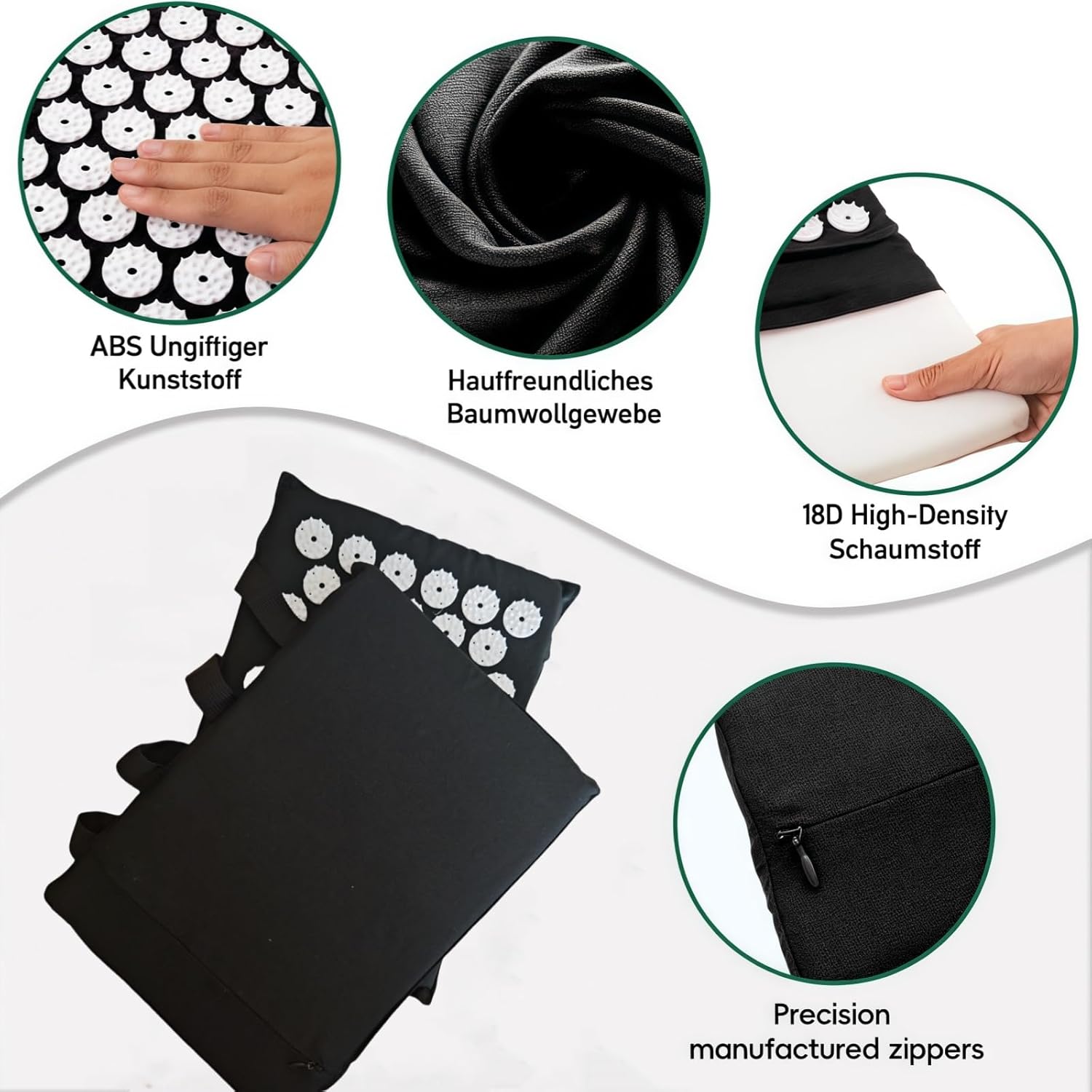 2 x 33 cm große Akupressurmatte für Füße und Rücken – medizinisches Nagelbrett mit 110 ABS-Spitzen, waschbare Faszienmatte mit Aufbewahrungstasche – Bild 3