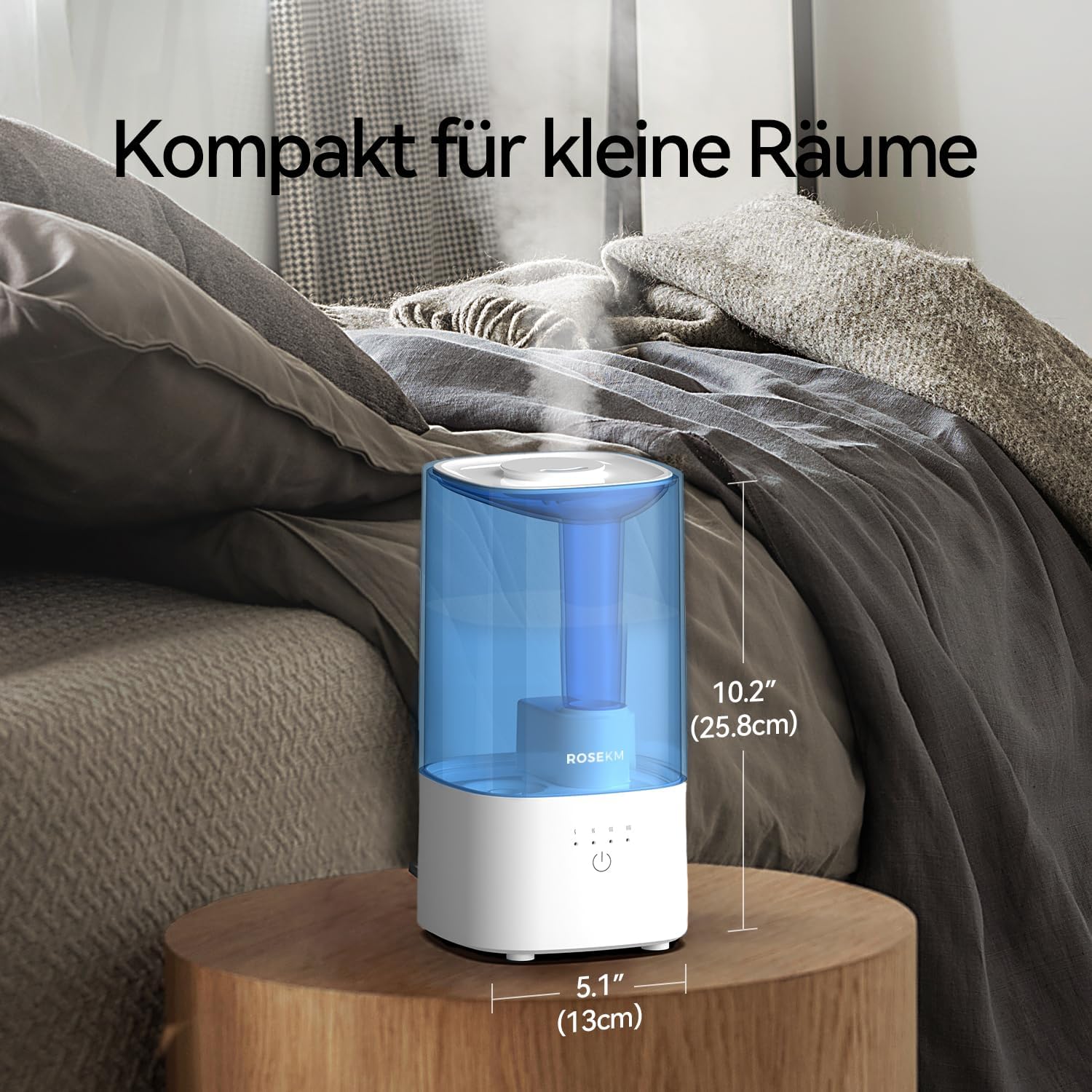 Roeskm Luftbefeuchter für Schlafzimmer, kühlender Nebel-Luftbefeuchter für Zuhause, Pflanzen und Babyzimmer, leise, auf Ultraschallbasis, mit 360°-Düse, automatische Abschaltung, kein Filter, blau – Bild 4