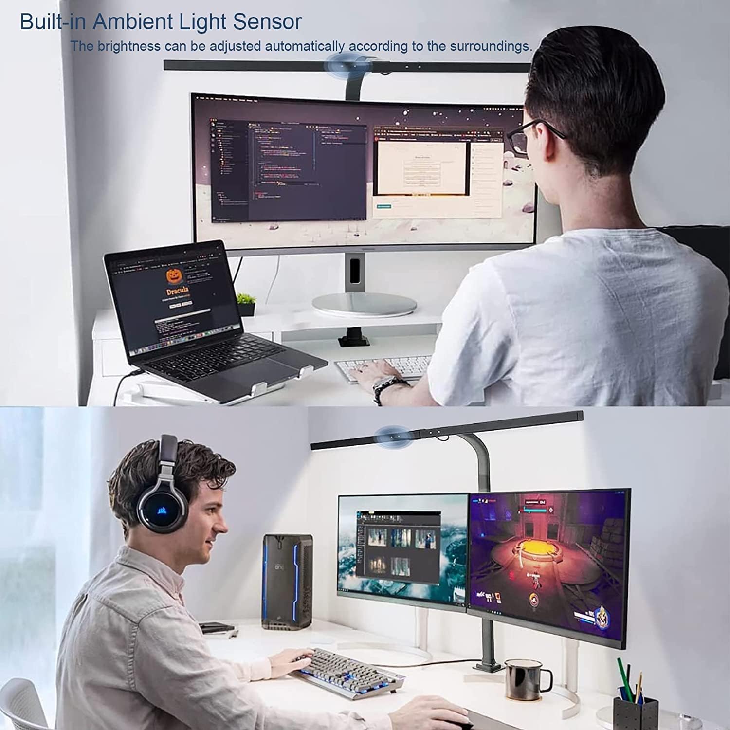 EYOCEAN LED-Schreibtischlampe mit automatischer Dimmung, 80 cm Tischlampe klemmbar mit einstellbaren Farbtemperaturen, Augenschutz, Vollspektrum-Tageslichtlampe, Klemmleuchte mit Timer-Funktion – Bild 8