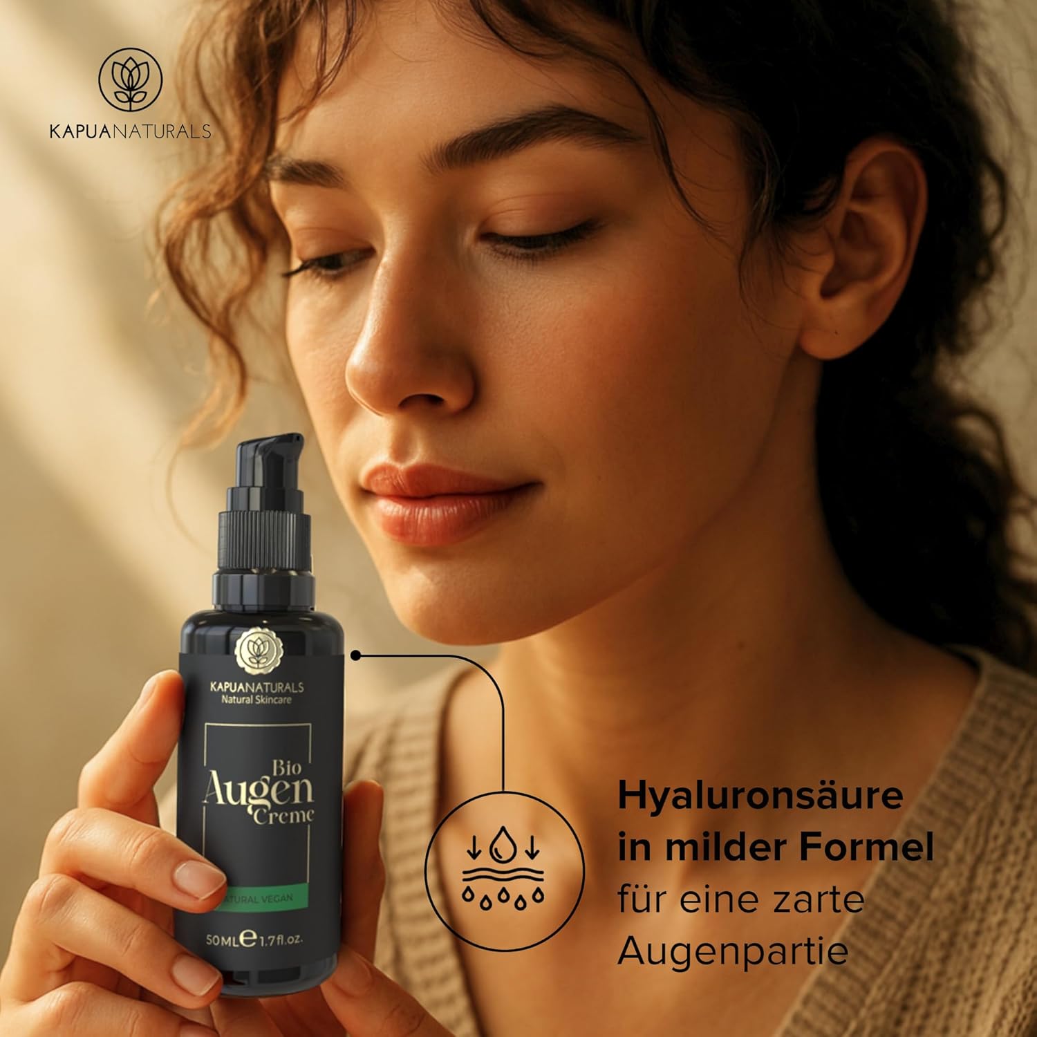 Bio-Augencreme hochdosiert 50 ml + Hyaluronsäure + Allantoin + Arganöl • 100 % vegan & biologisch • Augencreme gegen Falten & Augenringe • Premium Anti-Aging Augenpflege Made in Germany • Augenringe entfernen – Bild 3