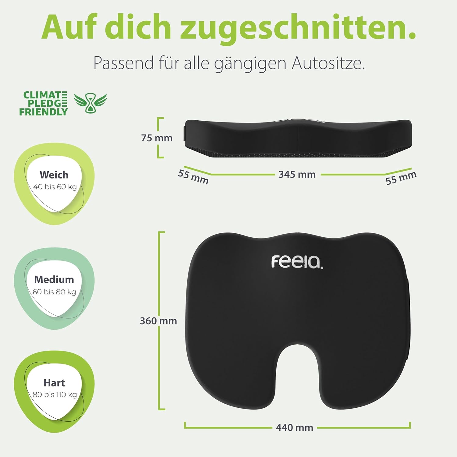 Feela. Orthopädisches Autositzkissen (3 Härtegrade) Testsieger – Keilkissen für Autos – Besserer Sitzkomfort und Entlastung des Steißbeins – Autositzerhöhung, Fahrersitzkissen (weich) – Bild 6