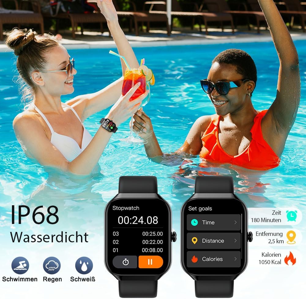 Motast 2026 Smartwatch Damen Herren, 1,96 Zoll Smartwatch, Telefonfunktion, 115+ Sportmodi, Schrittzähleruhr, Herzfrequenz/SpO2/Schlafmonitor, Fitnessuhr, IP68 wasserdichte Sportuhr für Android iOS – Bild 6