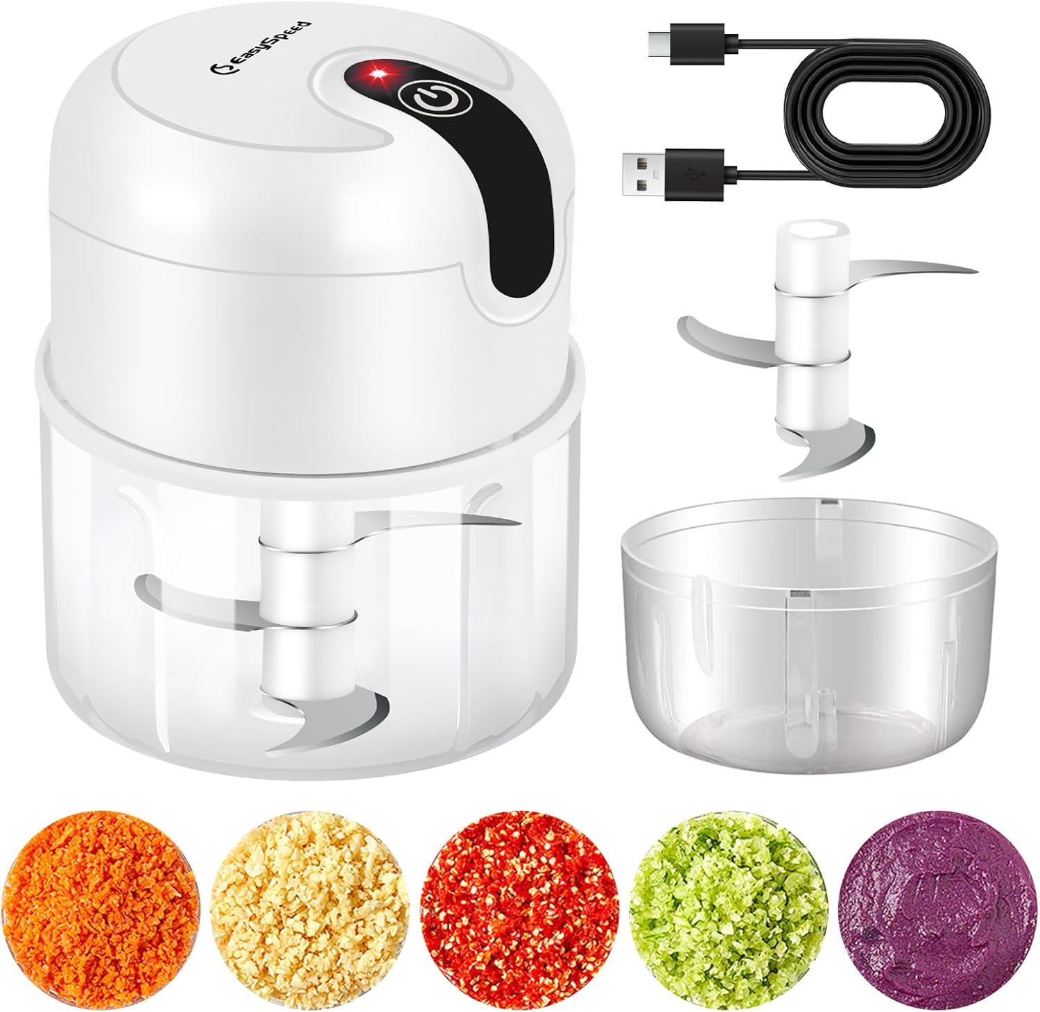 Elektrischer Mini-Zerkleinerer, 250 ml, kabellos wiederaufladbar über USB Typ C, Klinge aus Edelstahl 304, lebensmittelechtes Material, tragbarer Küchenhelfer für Obst, Gemüse, Knoblauch, Babybrei, Camping – Bild 2