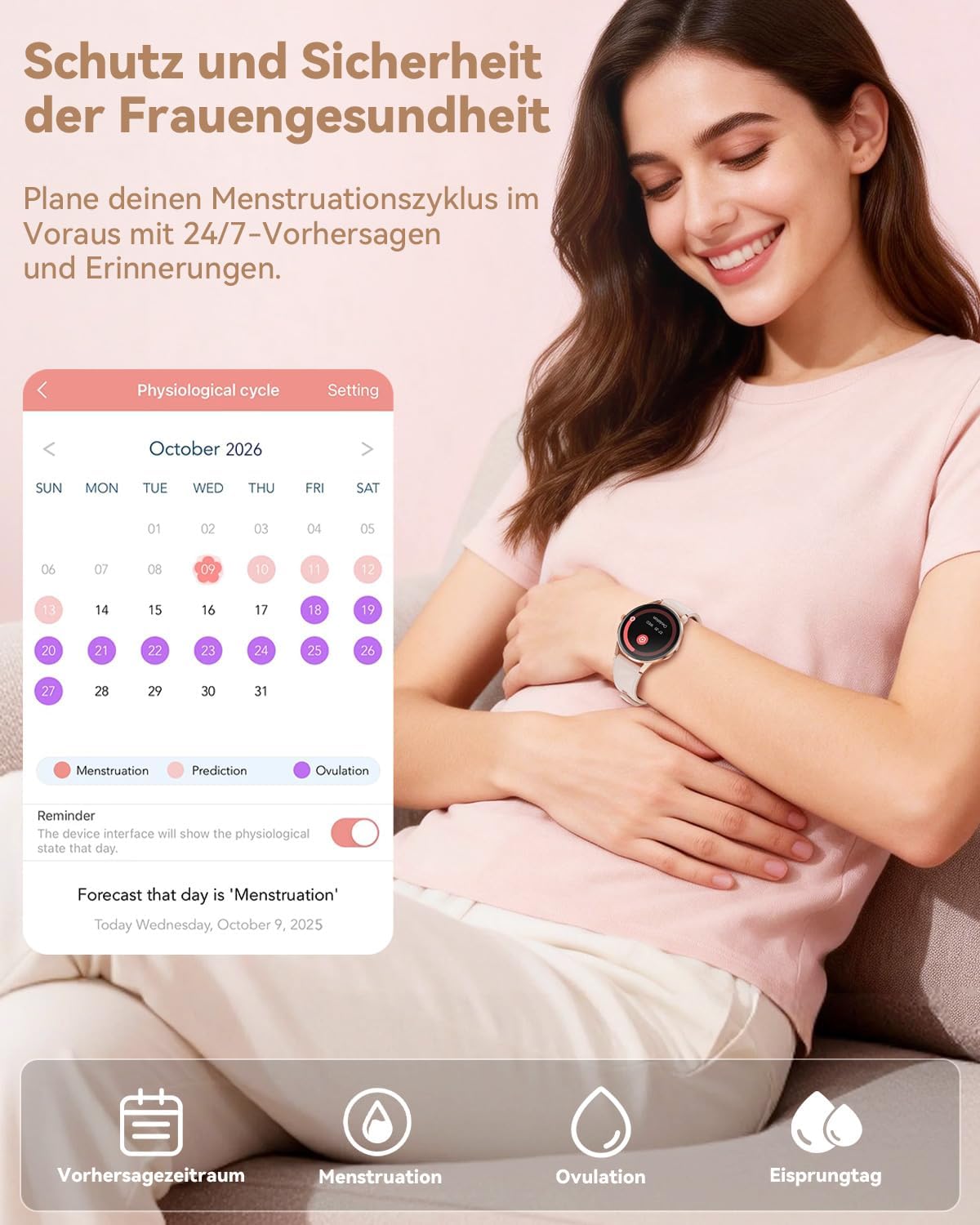 Damen Smartwatch mit Telefonfunktion, 1,32 Zoll AMOLED Display Smartwatch, Fitnessuhr mit Herzfrequenzmesser, SpO2, Schlafmonitor, Schrittzähler, 110+ Sportmodi, Sportuhr für iOS – Bild 6