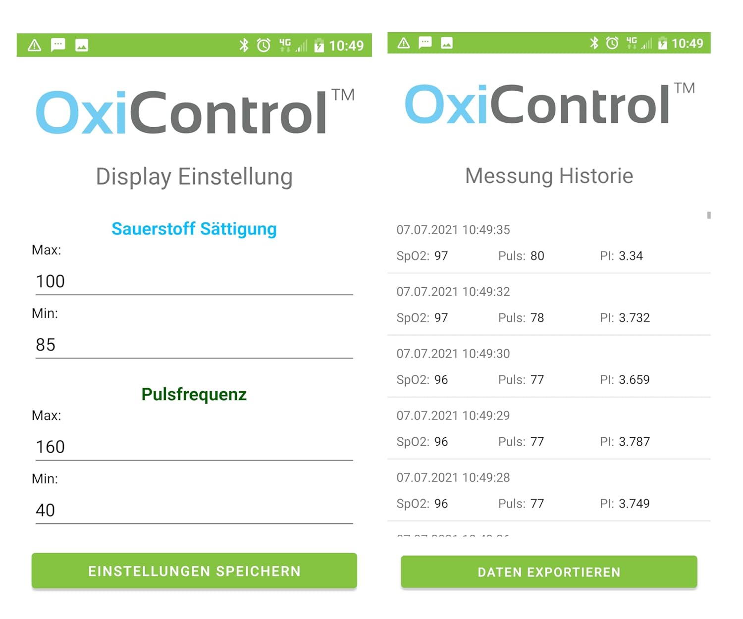 MC21 Pulsoximeter mit Benachrichtigungen über die Android-App OxiControl, Messung von Sauerstoffsättigung, Herzfrequenz und Perfusionsindex, App sendet E-Mails bei Abweichung von definierten Werten – Bild 4