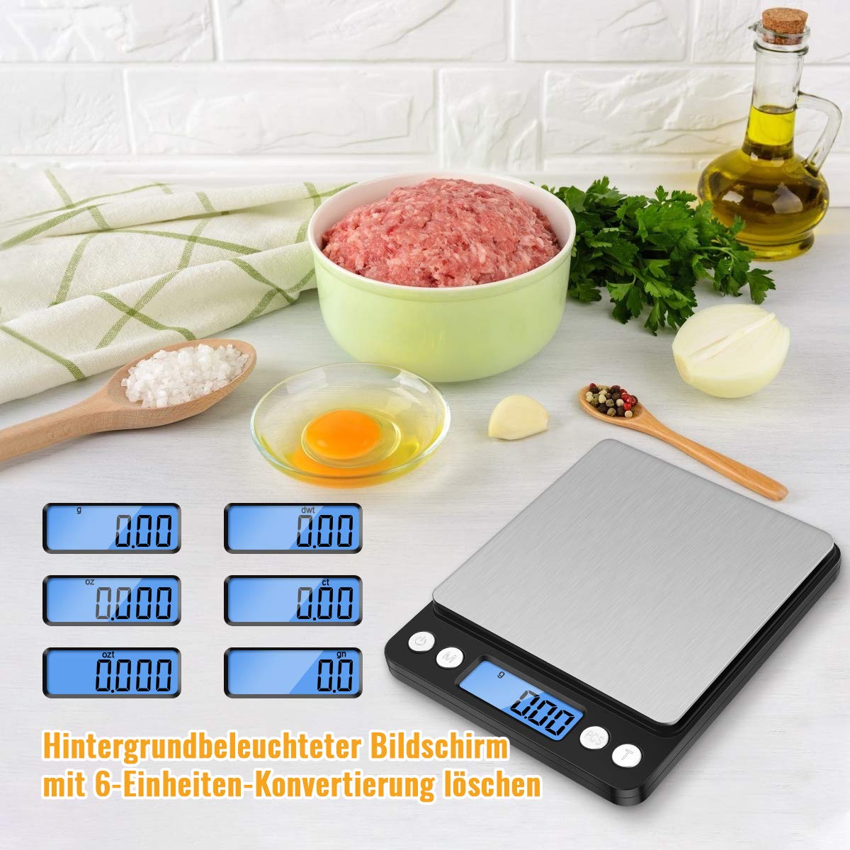 Diyife Präzisionswaage 500 g/0,01 g, Briefwaage, Taschenwaage, hohe Präzision, LCD-Display mit Hintergrundbeleuchtung, Küchenwaage mit Tara-Funktion und PCS, mit 2 Ablagen und Batterien – Schwarz – Bild 5