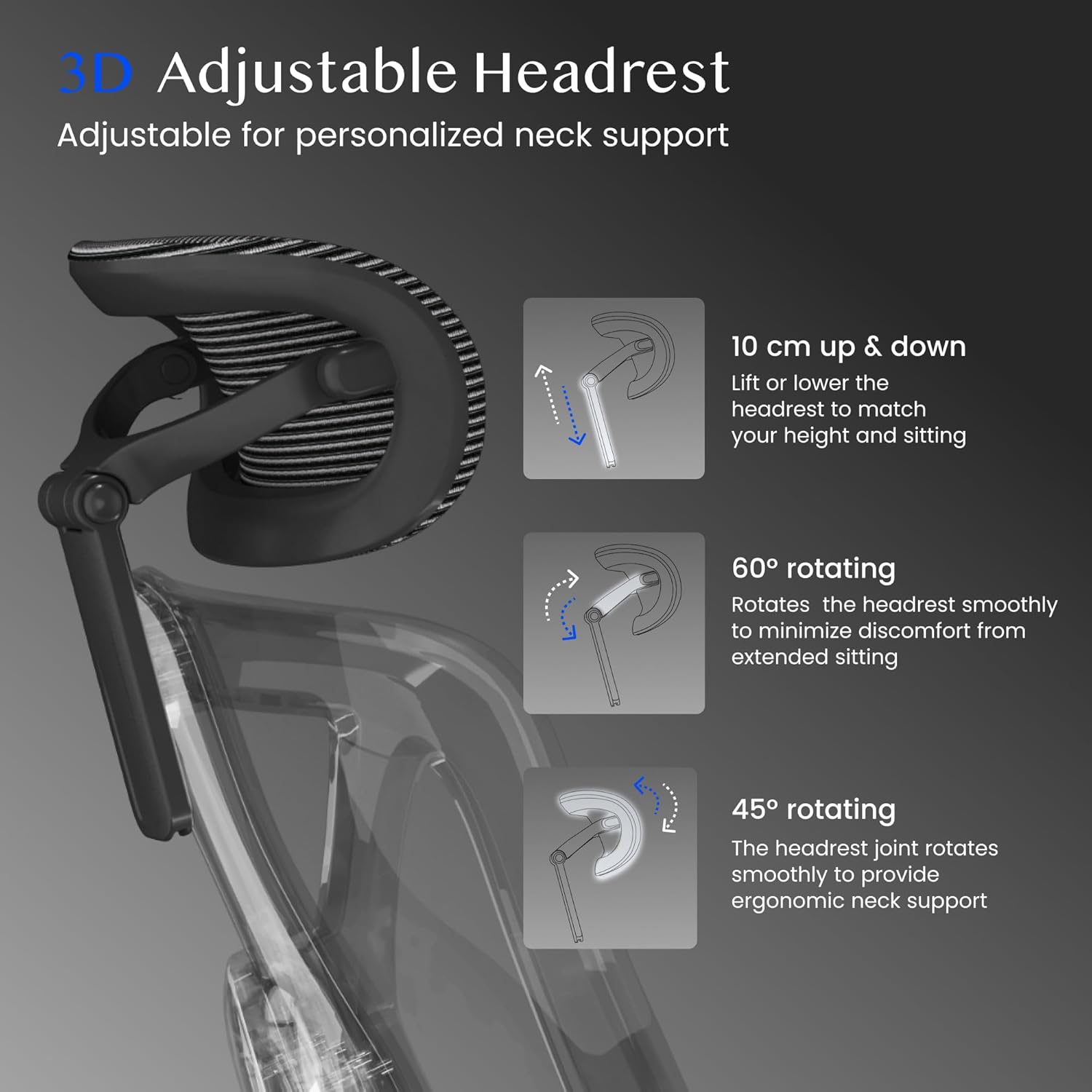 FLEXISPOT ErgoX Ergonomischer Bürostuhl, Schreibtischstuhl mit Fußstütze, 3D-Armlehnen, 3D-Kopfstütze, 5D-Rückenlehne, atmungsaktiver Sitz, 136 kg maximale Belastbarkeit, Dunkelgrau – Bild 7