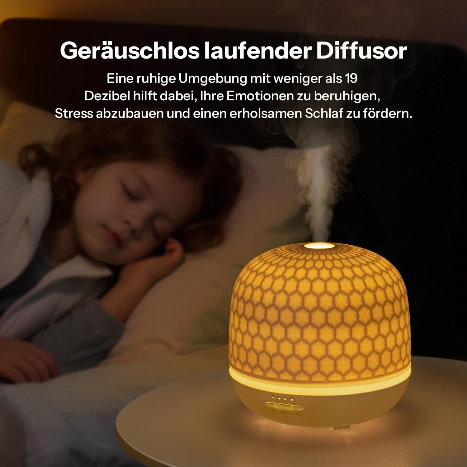 Aroma-Diffusor – 500 ml Keramik-Premium-Ultraschall-Luftbefeuchter-Diffusor für ätherische Öle, Timer-Einstellung und orangefarbenes Nachtlicht, BPA-freier Diffusor für Schlafzimmer, Wohnzimmer, Büro, Yoga (Textur) – Bild 3