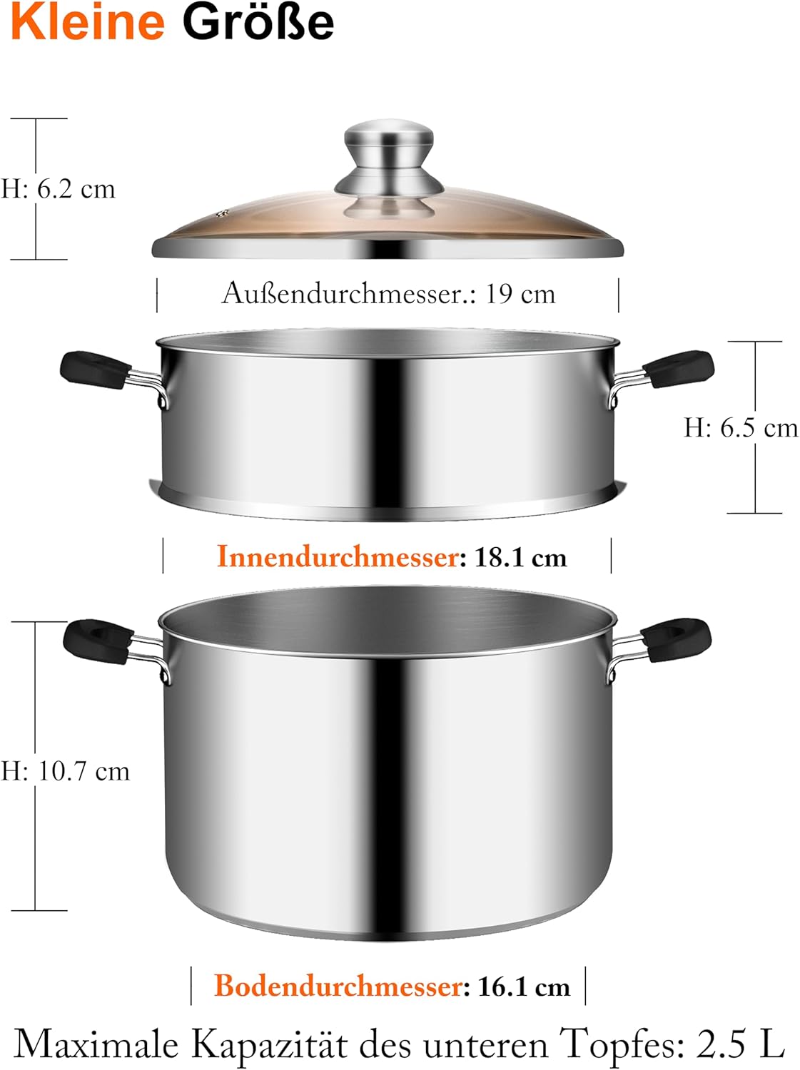 VENTION Dampfgartopf 18 cm, Couscous-Topf Induktion 2,5 L, Kartoffeldämpfer Kleiner Dampfgarer aus Edelstahl – Bild 3