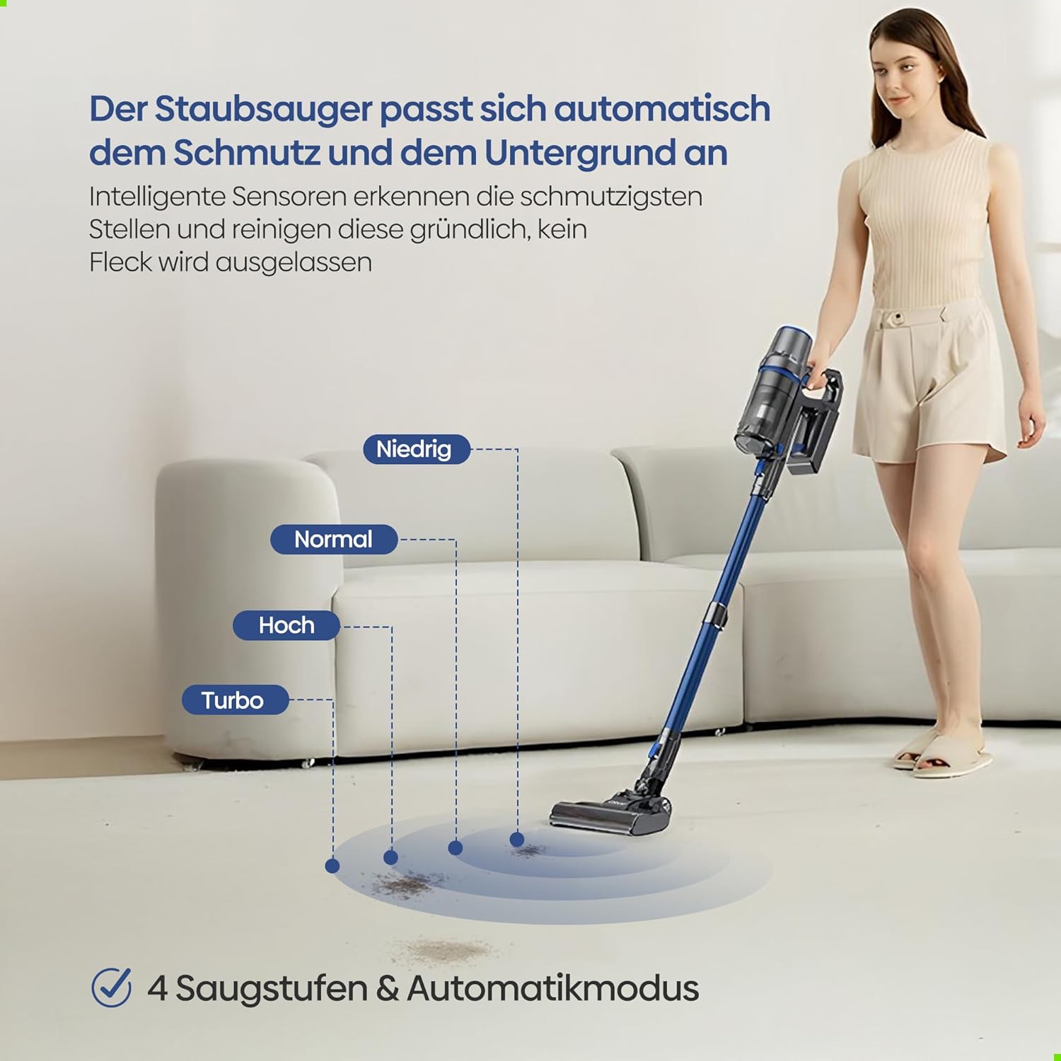 Olvy Akku-Staubsauger mit Wischfunktion, Tierhaare/Teppiche/Hartböden, kabellos 2-in-1, beutellos, 35 KPA Saugleistung, 5 Stufen, LED-Display, leichter Staubsauger mit HEPA-Filter & Zubehör – Bild 9