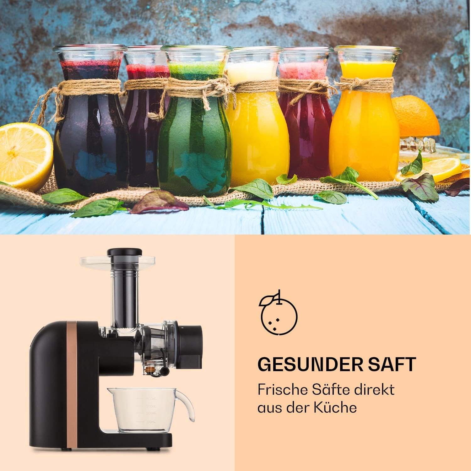 Klarstein Bella Elegance Entsafter 200 W, Entsafter mit 400 ml, BPA-frei, rutschfester Boden, max. Kontinuierliche Betriebszeit: ca. 20 Minuten, einfache Reinigung, Schwarz – Bild 5