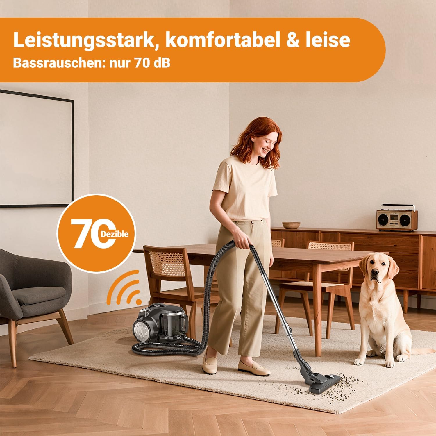 Staubsauger ohne Beutel, 1200 W, starke Saugleistung, kompakter leichter Staubsauger ohne Beutel, leise – Bild 2