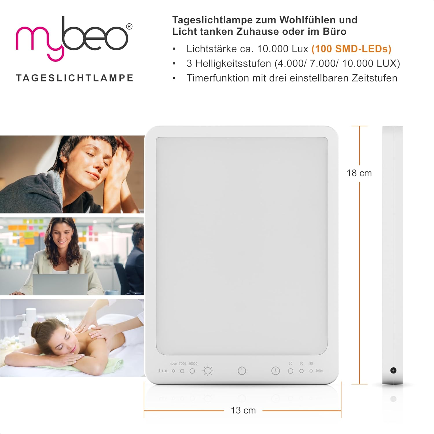 CSL – Tageslichtlampe dimmbar – Simulation von Tageslicht – LED-Lichttherapie – Tageslichtlampe – Flimmer- und UV-freie LED-Technologie – 3 Helligkeitsstufen – bis zu 10000 LUX – Bild 2