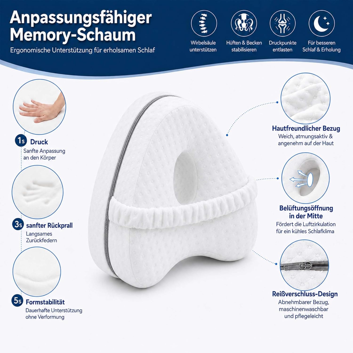 Orthopädisches Kniekissen, Beinkissen, Kniekissen für Seitenschläfer, Memory-Schaum-Seitenschläferkissen, orthopädisches Kissen, Linderung von Hüft-, Rücken- und Knieschmerzen, Schwangerschaft – Bild 4