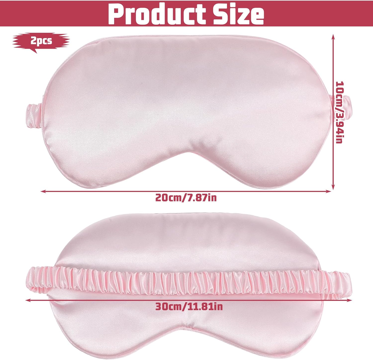 2 Stück Seidenschlafmaske Damen, weiche Seidenschlafmaske, Augenmaske mit verstellbarem Riemen, Augenmaske zum Schlafen, lichtblockierende Schlafmaske, Augenschlafschutz, Nachtmaske für Männer, Frauen, Rosa – Bild 2