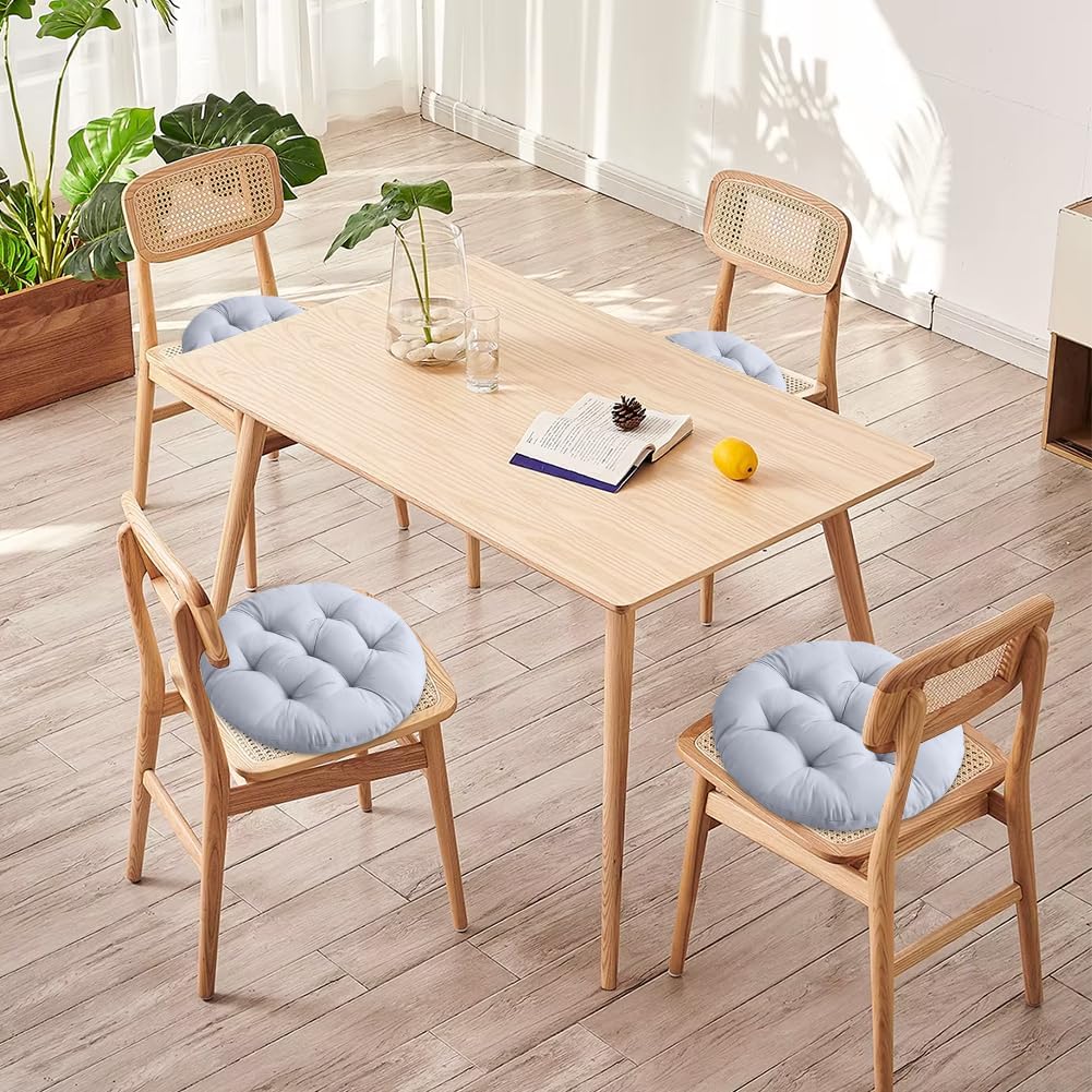 Rundes Sitzkissen, 40 cm, 4 Stück, bequeme Stuhlkissen, rutschfeste waschbare Sitzpolster, Bodenkissen, rund, bequemes Sitzkissen für Esszimmer, Wohnzimmer, Arbeitszimmer, drinnen und draußen (Hellgrau) – Bild 7