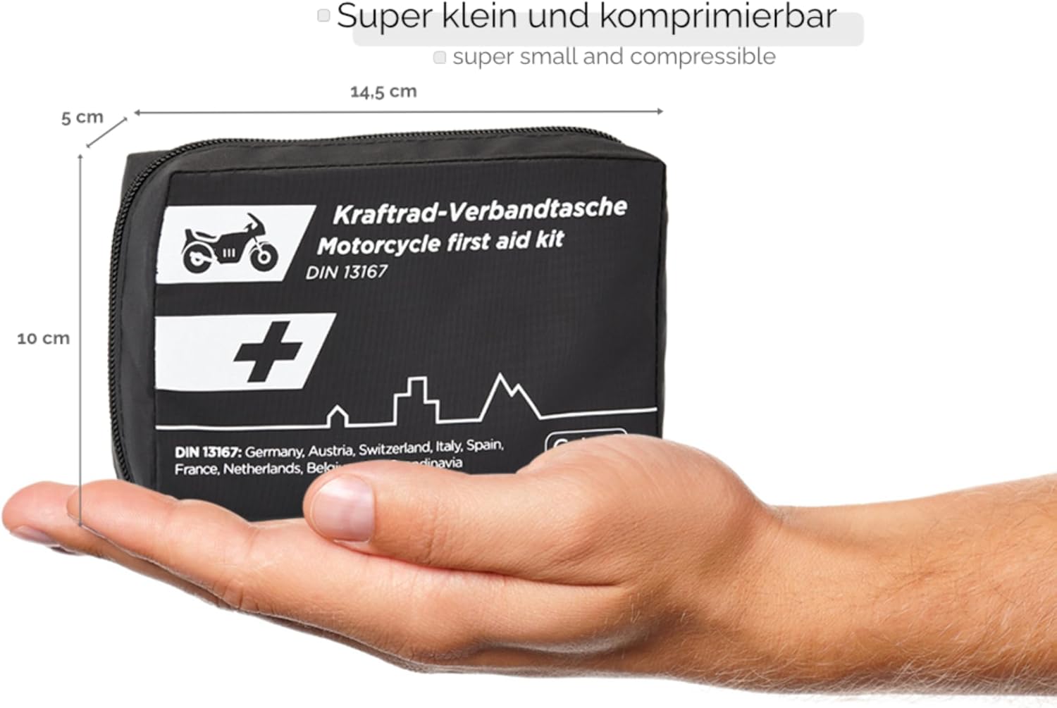GoLab Motorrad-Erste-Hilfe-Set, klein und kompakt, Erste-Hilfe-Tasche, nach DIN 13167 mit Warnweste, geeignet für alle europäischen Länder (Österreich, Schweiz, Italien, Deutschland etc.) – Bild 3