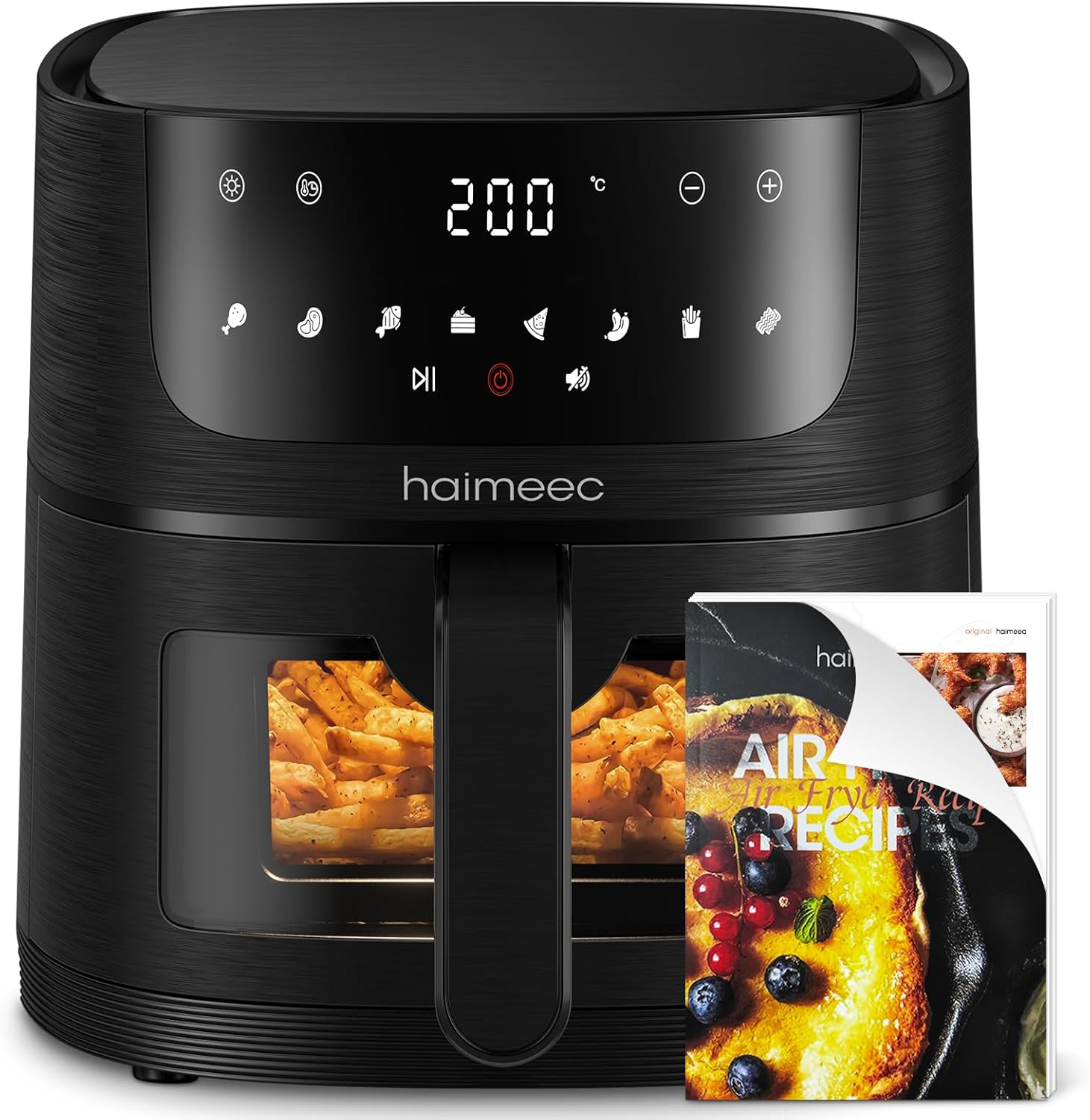 Airfryer 4L, Heißluftfritteuse mit Sichtfenster, ölfreie Fritteuse mit Schüttelerinnerung, Antihaftbeschichtung, 30–200 °C, 78 Rezepte, 8-in-1-Kocheinstellungen, leise Heißluftfritteuse
