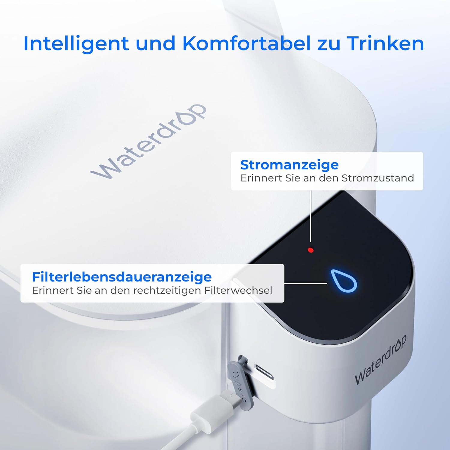 Waterdrop Instant elektrischer Wasserfilterkrug, 3,5 l, 3-Monats-Wasserfilter, Trinkwassersystem für den Außenbereich, reduziert Chlor, Blei, Quecksilber, PFAS, PFOA/PFOS, Weiß (reduziert TDS nicht). – Bild 5