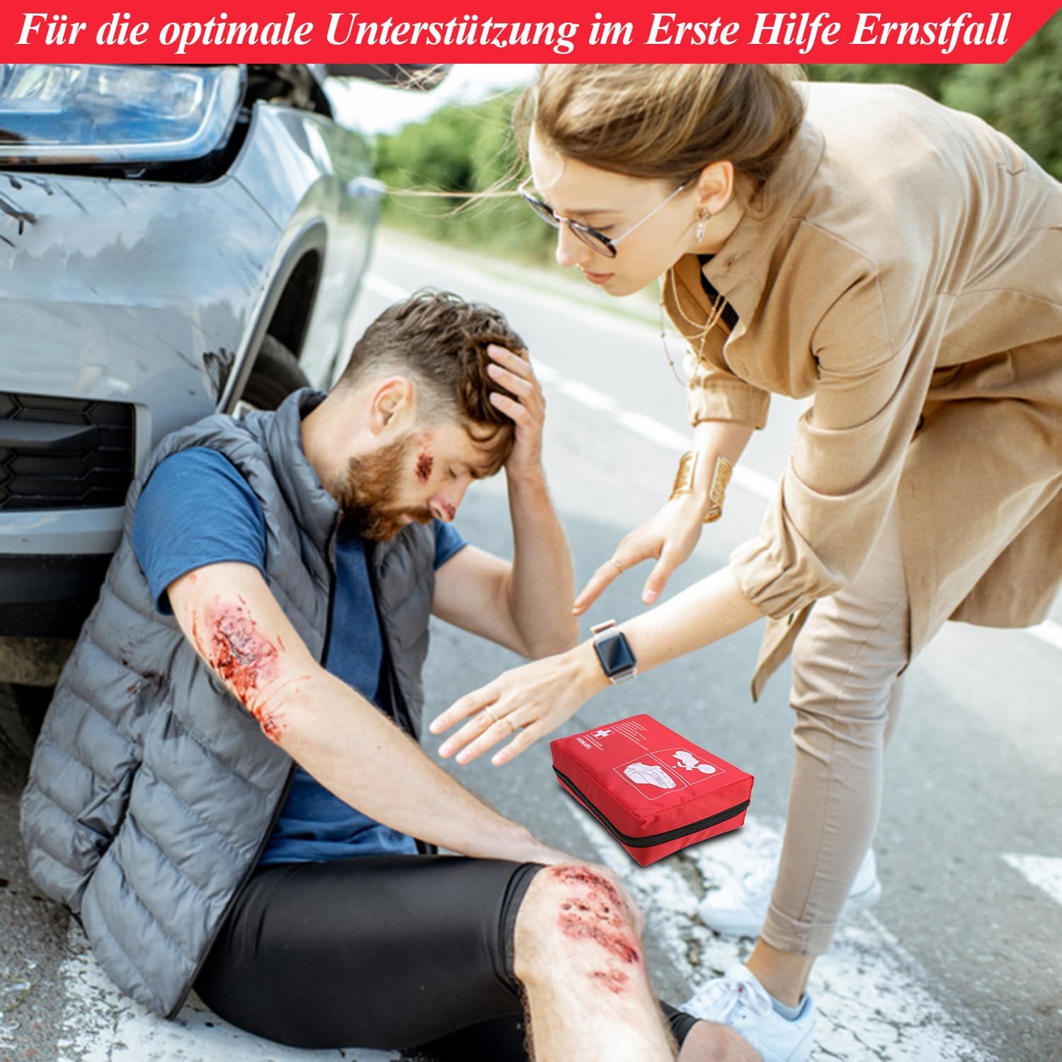 HONYAO Erste-Hilfe-Set Auto 2026, Auto-Verbandstasche nach aktueller DIN 13164, Erste-Hilfe-Set Auto 2026, StVO-konform, Auto-Verbandskasten für Auto, Motorrad, LKW, Wohnwagen, europaweit gültig – Bild 5