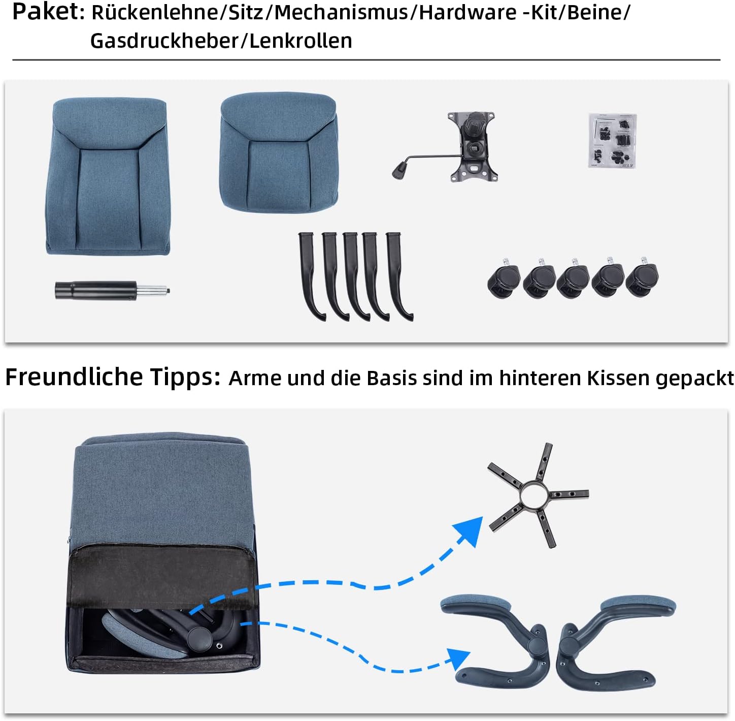 MZLEE Ergonomischer Bürostuhl, Computerstuhl, Schreibtischstuhl, drehbarer Arbeitsstuhl mit hochklappbarer Armlehne, höhenverstellbar, bequem für Büro, Zuhause, Gaming (Marineblau) – Bild 4