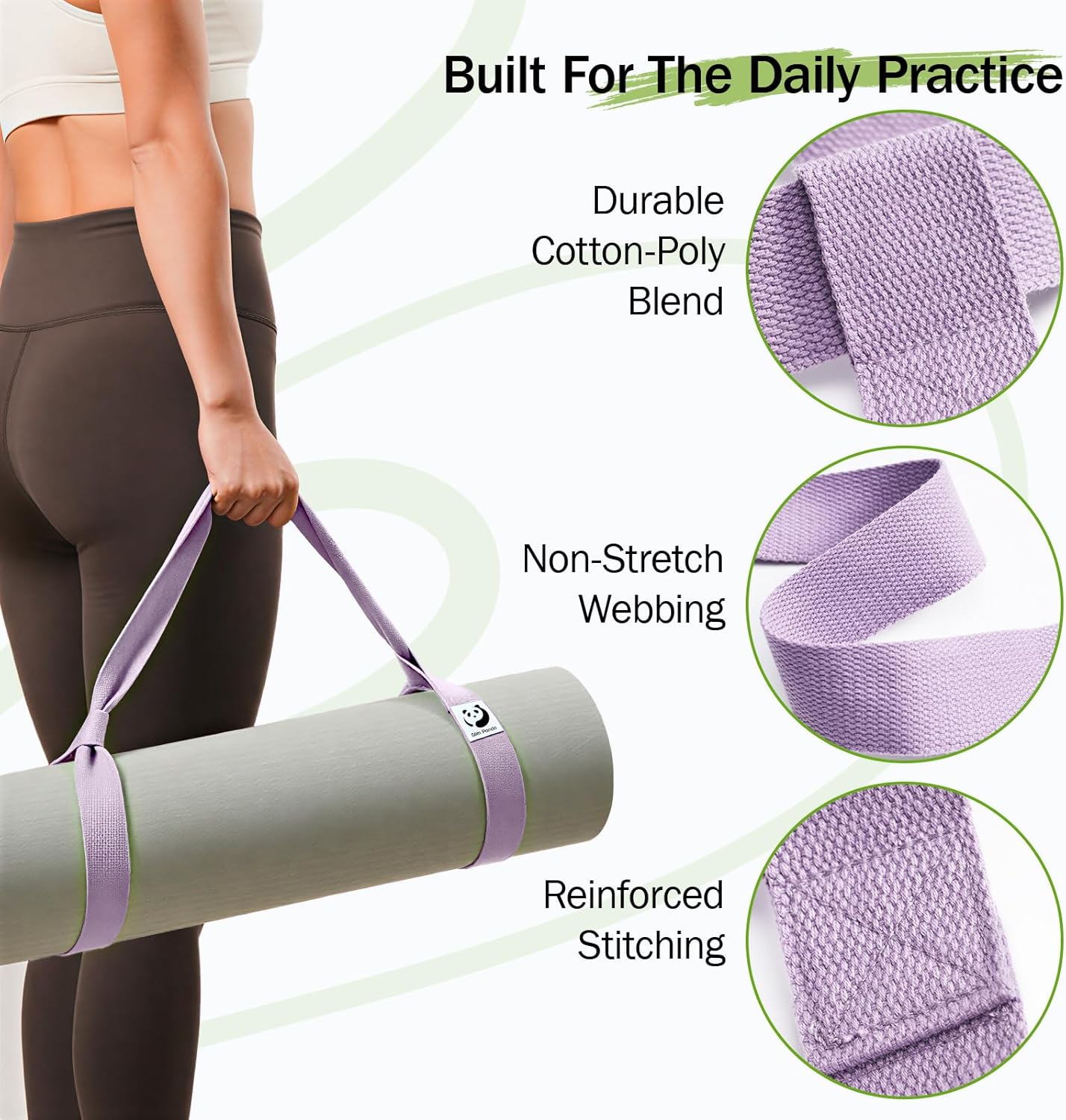 Slim Panda Yogamatten-Tragegurt aus Baumwolle, verstellbarer Yogamatten-Tragegurt für alle Yogamatten-Größen, elastischer Yoga-Gurt für Pilates, Stretching und Fitness (Yogamatte nicht im Lieferumfang enthalten) – Bild 3