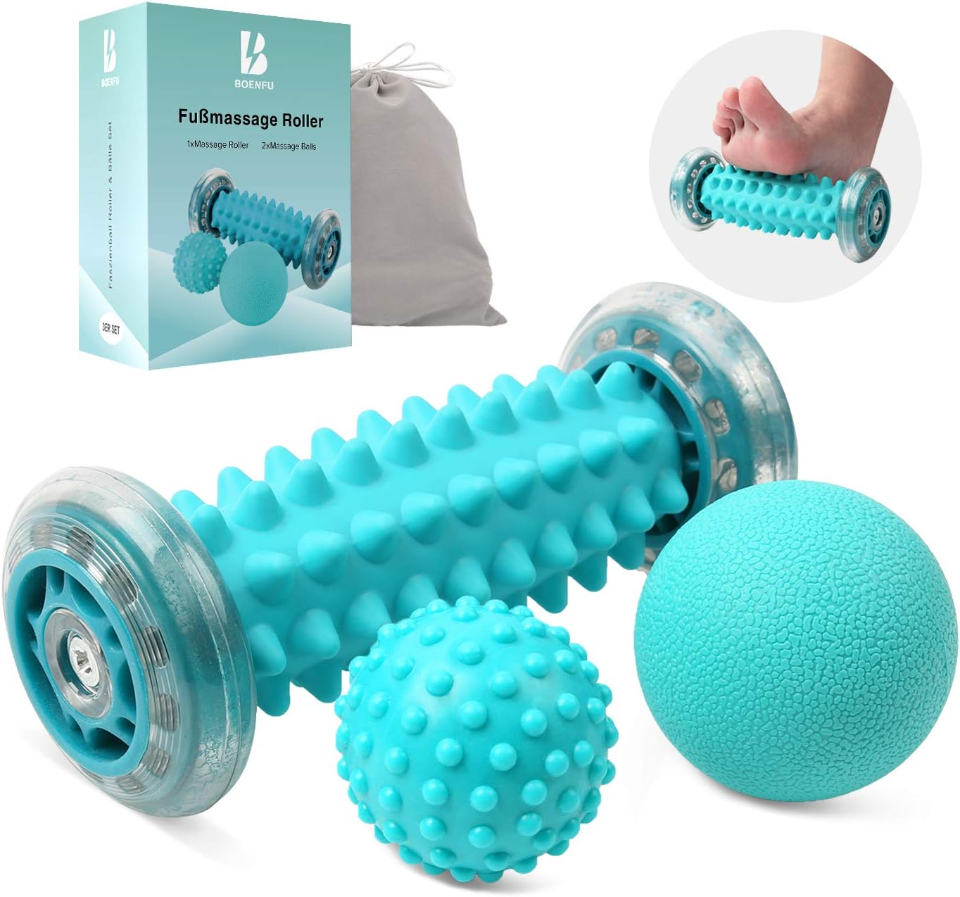 BOENFU Igelball Fußmassageball 3er Set Fußmassageroller Faszienball für Füße, Innovativer Fußmassageroller Fußigelball zur Linderung von Muskelkater