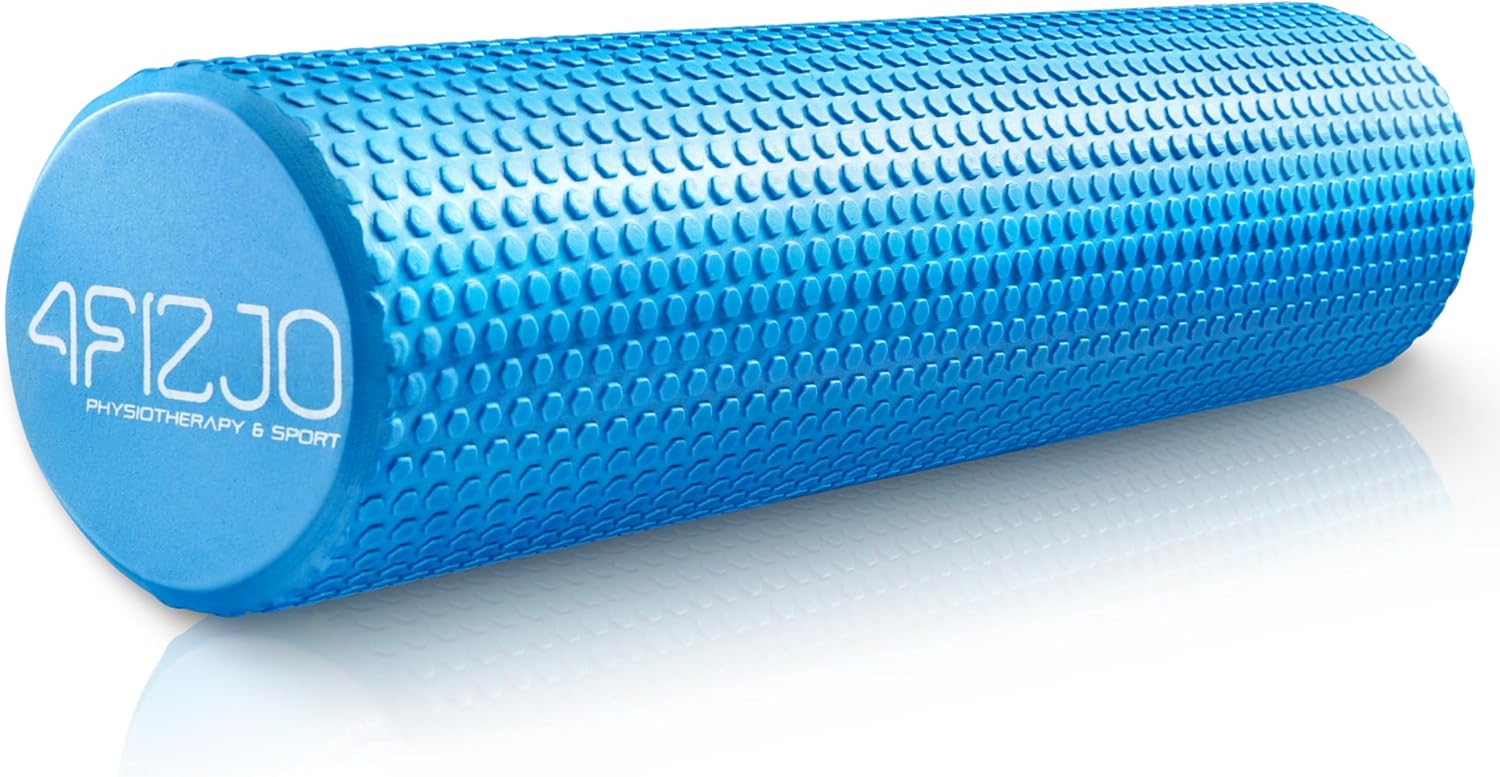4FIZJO Faszienrolle mit Noppen aus EVA-Schaum, Durchmesser 15 cm, Länge 60 cm, Massagerolle, Rückenrolle, leicht, langlebig, mittlere Härte, Faszientraining, Massagetraining, blau