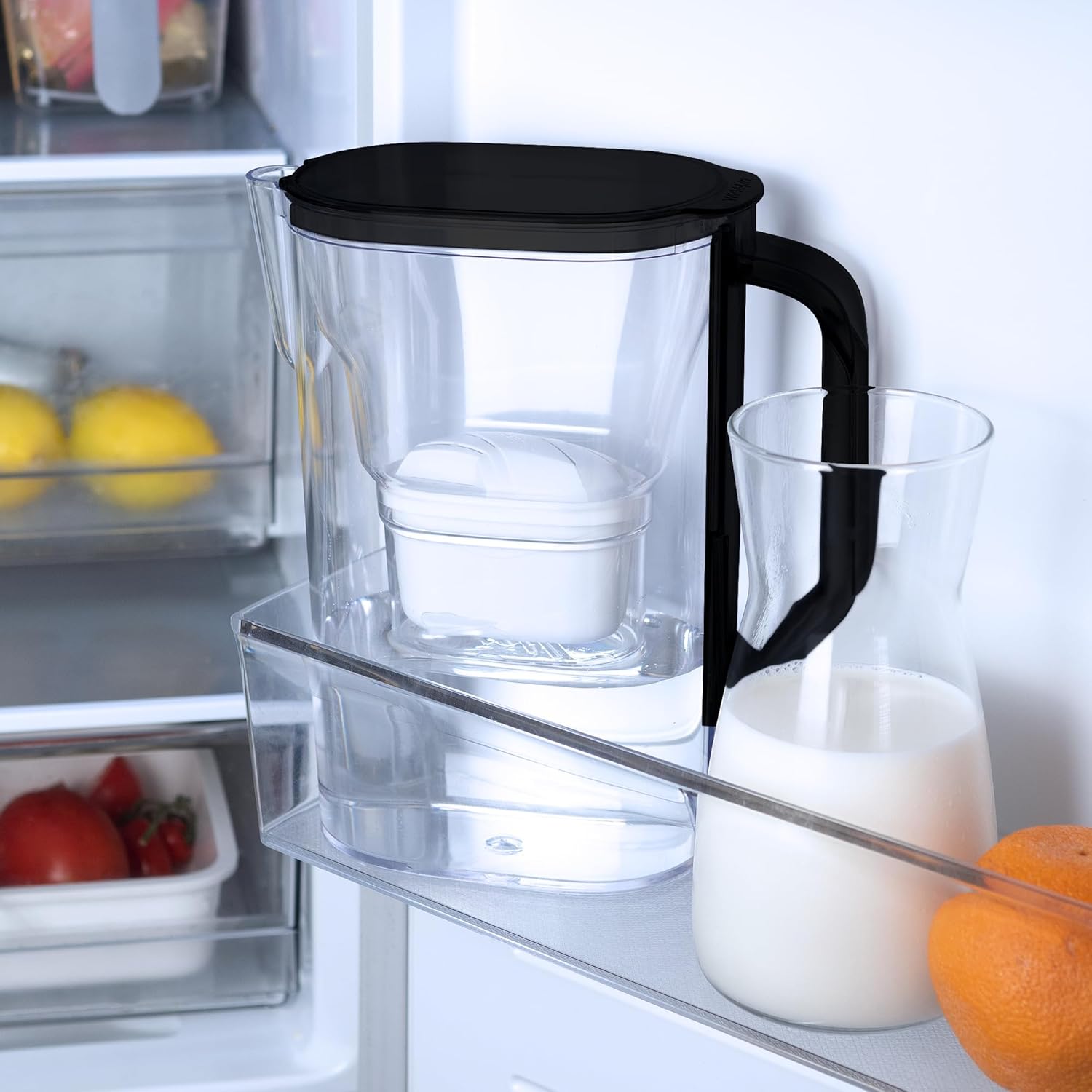 Wessper Wasserfilterkrug 2,7 l für Kühlschranktür, Wasserkaraffe mit Aktivkohlefilter, Wasserkrug kompatibel mit Brita Maxtra Filterkartusche – Schwarz – Bild 8
