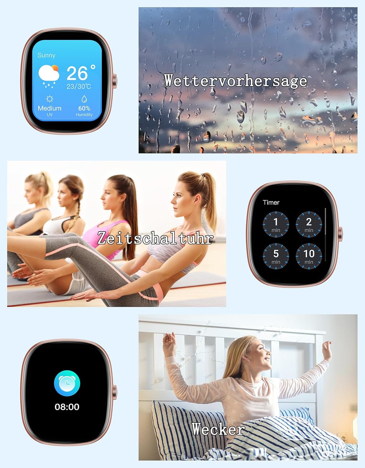 Damen Smartwatch mit Telefonfunktion, 1,85 Zoll Smartwatch mit SpO2/Herzfrequenz/Schlafmonitor/Schrittzähler 100+ Sportmodi, IP68 wasserdichte Fitnessuhr Whatsapp Notify für Android iOS Handy – Bild 7