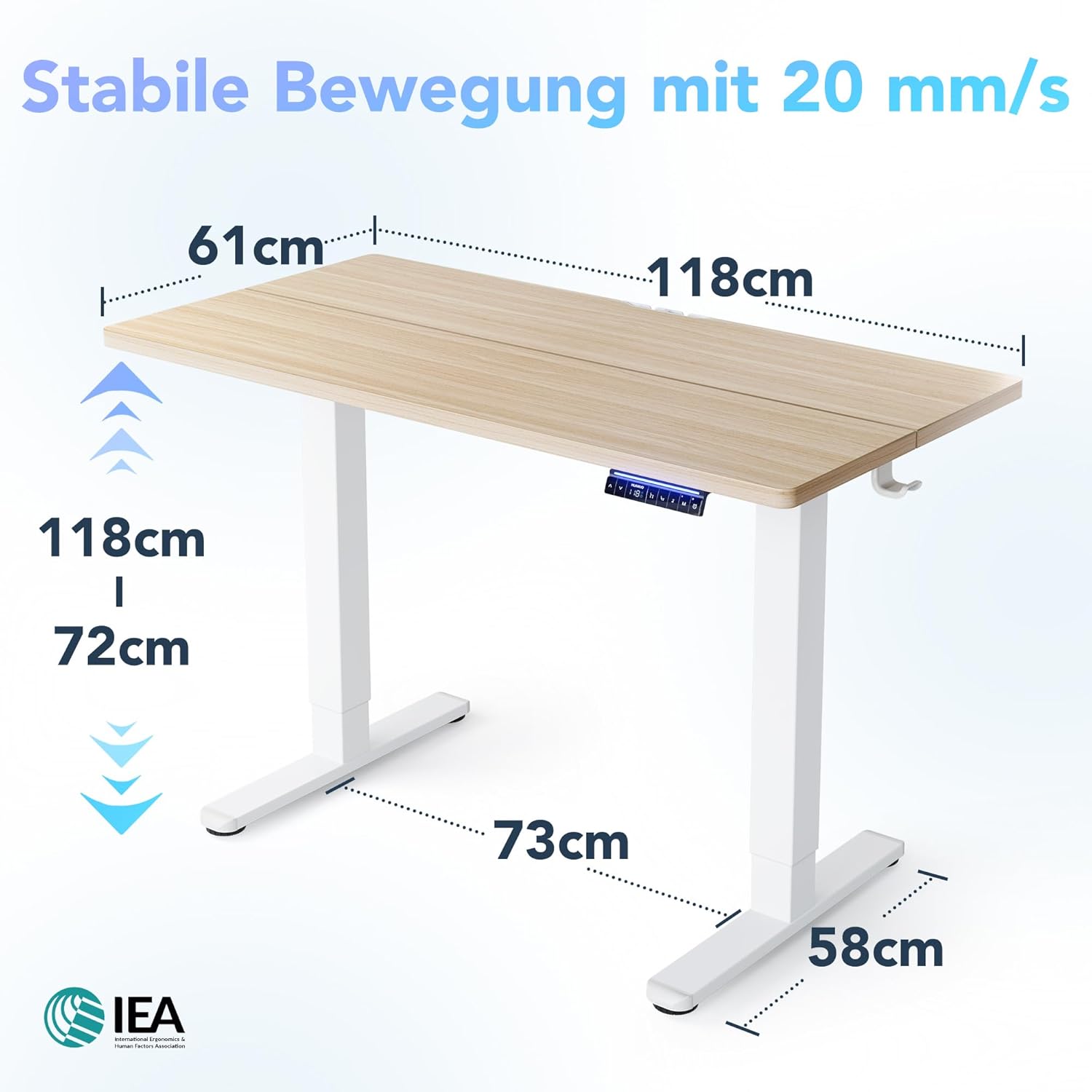 HUANUO AI-gesteuerter elektrischer Stehschreibtisch 120 x 60 cm mit Smart App, funktioniert mit Alexa & Google, höhenverstellbar, 6 Speicherstufen, Sitzerinnerung, ergonomisch – Bild 7