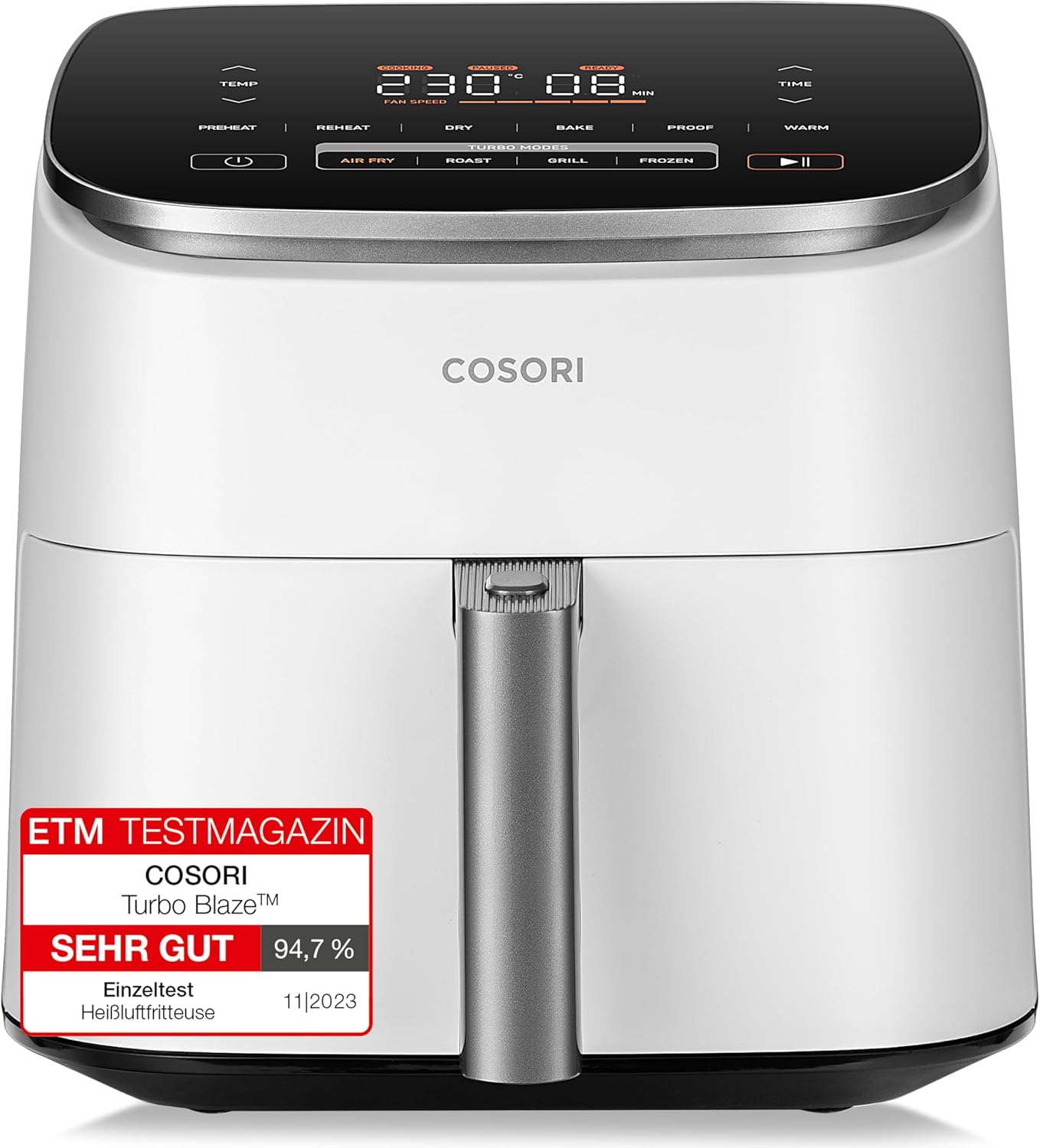 Cosori Turboblaze Heißluftfritteuse Airfryer, 9-in-1-Luftfritteuse XXL 6L, leiser Gleichstrommotor mit 5 Geschwindigkeitsstufen, Grillen, Backen, Fermentieren, Dörren, 87 Rezepte, 64 % Energieeinsparung, Weiß