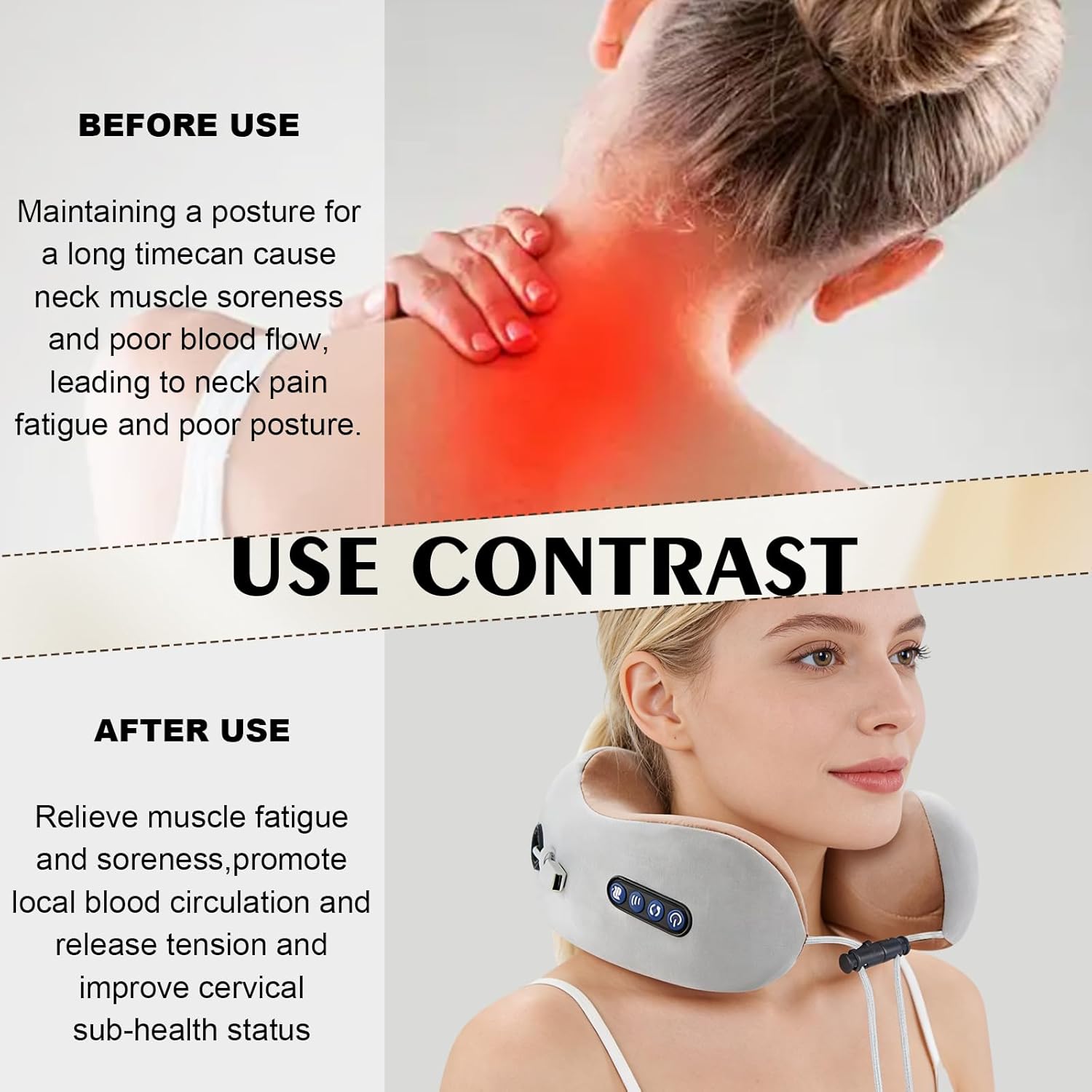 Nackenmassagegerät kabellos mit Wärme, U-förmiges Nackenmassagegerät aus Memory-Schaum, elektrisches Nackenmassagegerät mit Tiefenknetfunktion – für Reisen, Auto, Büro und Zuhause – Bild 6