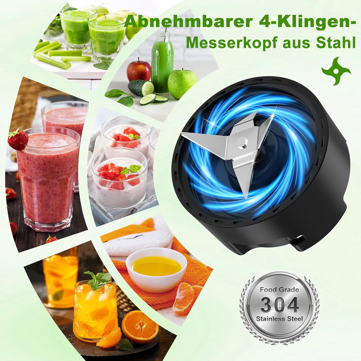 Mixer, Smoothie Maker, 500 W Standmixer to Go mit 2 x 600 ml Smoothie-Flaschen, BPA-freies Tritan, tragbarer Mixer Smoothie Maker aus Edelstahl, 4 Blätter für Shake, Smoothie und Babynahrung, Silber – Bild 3