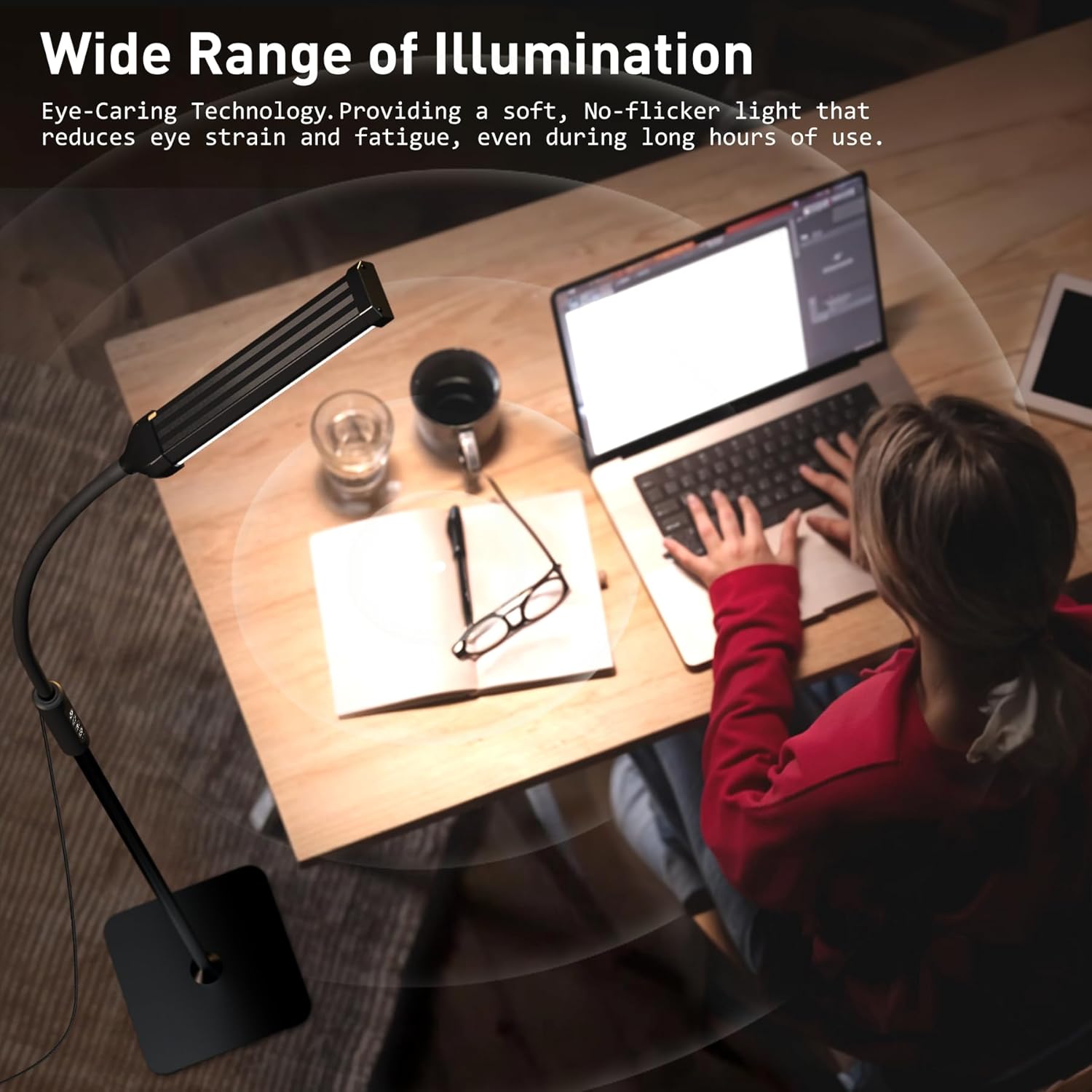 Mojimdo 120 LED Stehlampe, helle Stehlampen für Wohnzimmer, 3 Farbmodi & 10 Helligkeiten, 3000K-6000K Standlicht, Schwanenhals-Leselampe mit Touch-Steuerung für Schlafzimmer, Büro – Bild 5