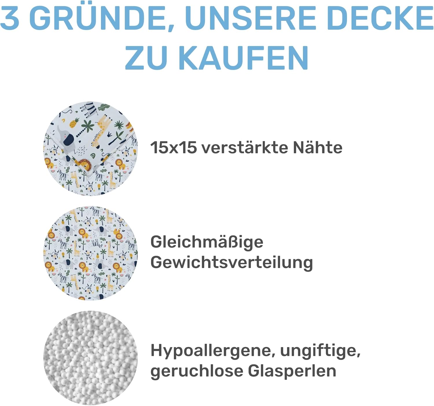 Dailydream Gewichtsdecke für Kinder, 90 x 120 cm, 2,3 kg, Safari-Motiv, 100 % Baumwolle mit Glasperlenfüllung, schwere Decke zum Schlafen, Gewichtsdecke, Therapiedecke, Körpergewicht 20–35 kg – Bild 3