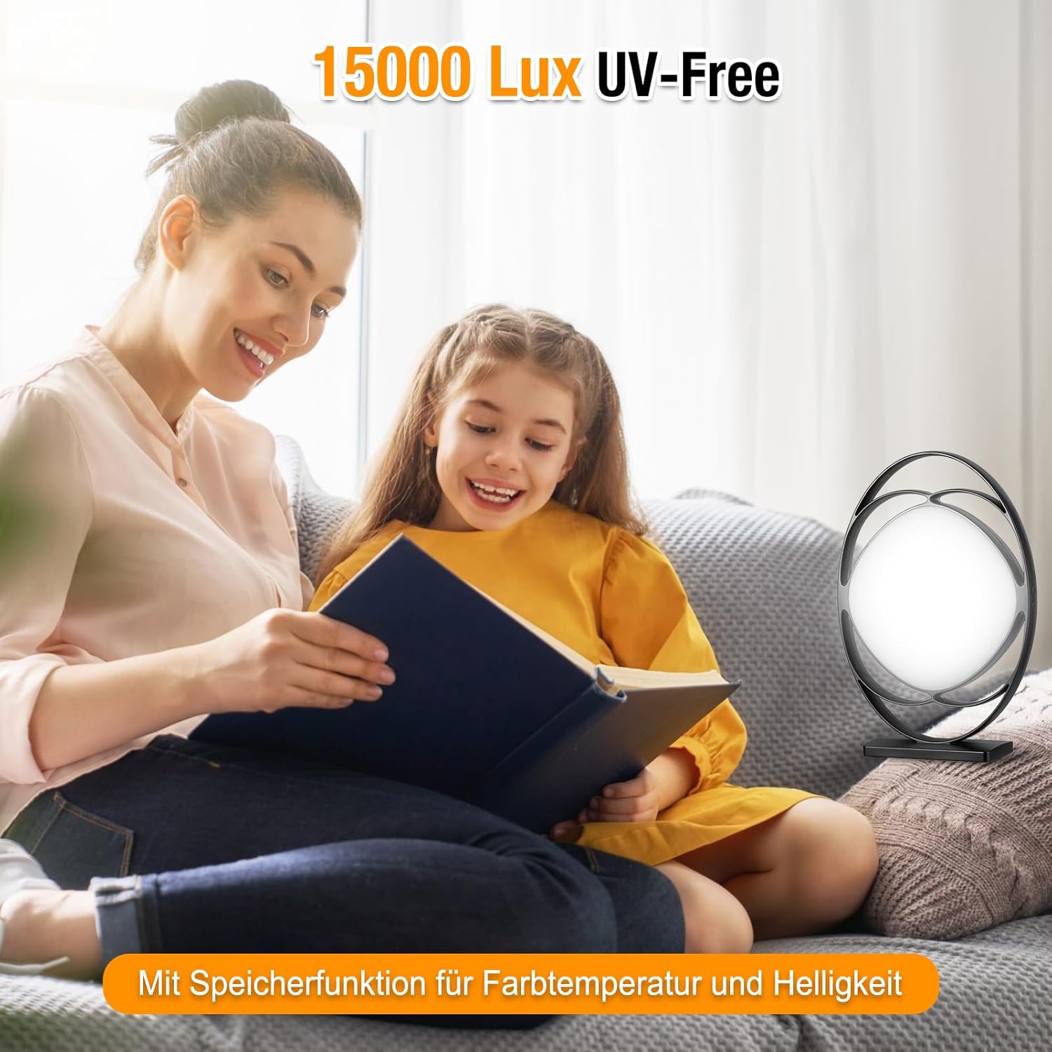 Tageslichtlampe 15000 Lux, Tageslichtlampe mit 3 Farbtemperaturen, 5 Helligkeitsstufen, Simulation von Tageslicht, UV-freie LED-Tageslichtlampen, Touch Control Sonnenlichtlampe, Vollspektrumlampe – Bild 6