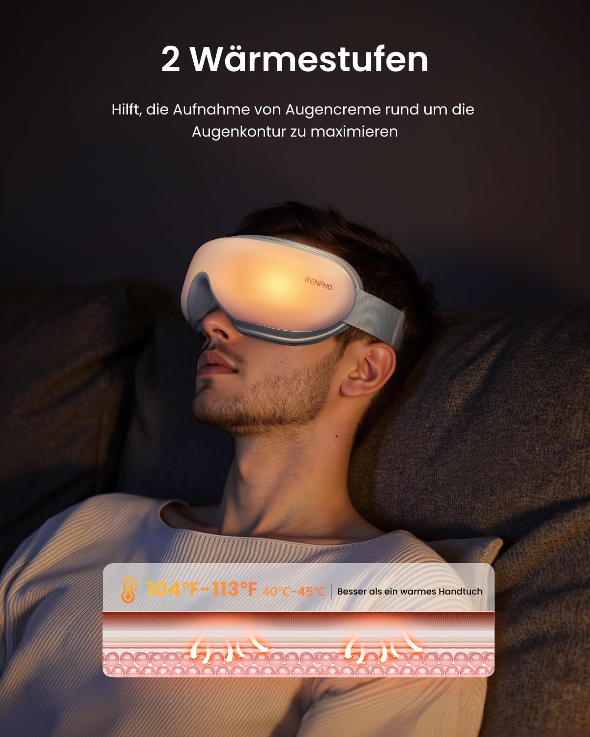 RENPHO Eyeris 1-Augenmassagegerät mit Fernbedienung, Wärme, Vibration und Bluetooth Musik, Wiederaufladbare Augenmaske zur Linderung von Augenschmerzen, Trockene Augen, Geschenke für Frauen & Männer – Bild 3