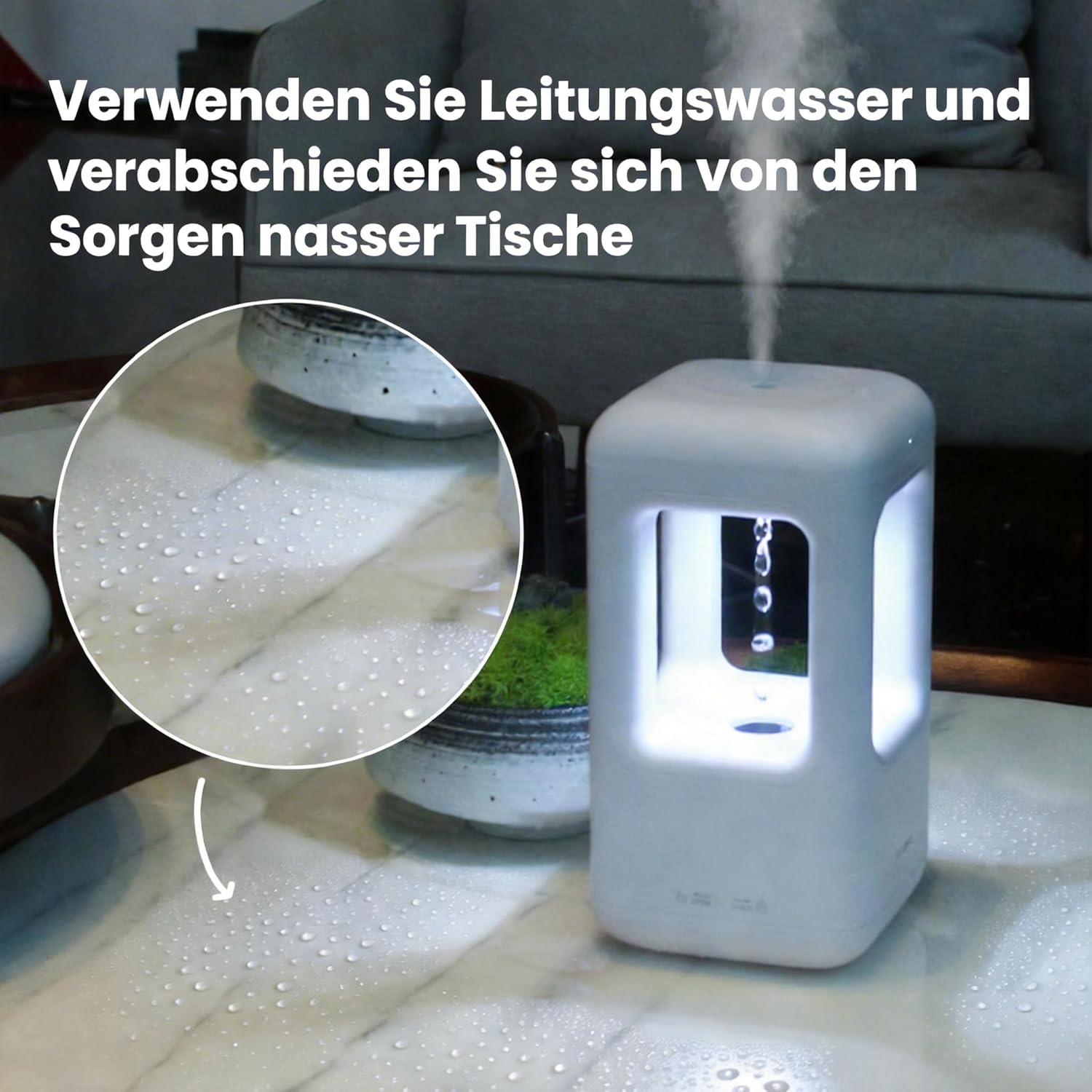 Ultraschall-Luftbefeuchter, weißer, flüsterleiser Kaltnebel mit automatischer Abschaltung, Red Dot Design Award 2023, Luftbefeuchter für Schlafzimmer, Babyzimmer, Büro & Pflanzen – Bild 8