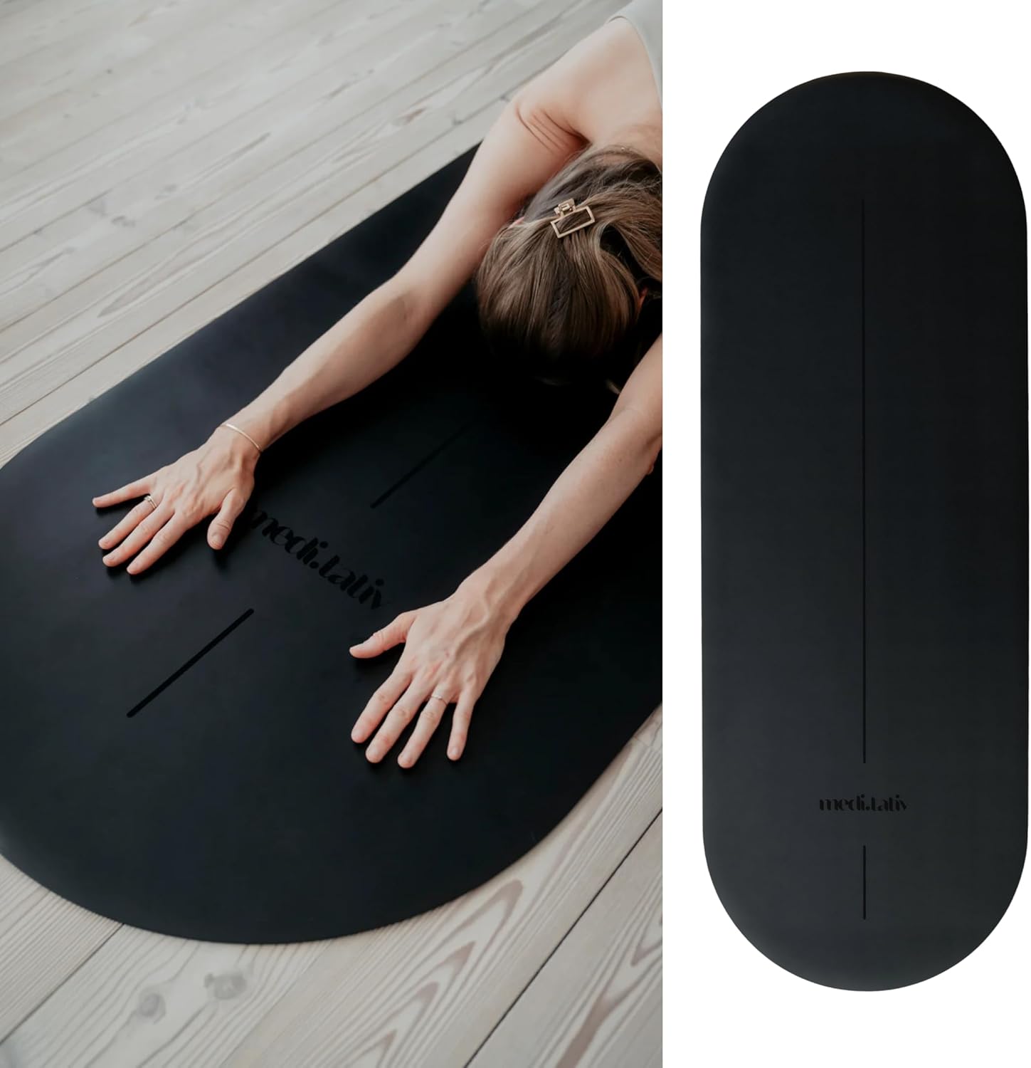 Ovale Yogamatte & Pilatesmatte in Kapselform, 190 x 68 x 0,42 cm, gelenkschonend, rutschfest & biologisch abbaubar, inklusive Tragegurt, TÜV geprüft & REACH zertifiziert