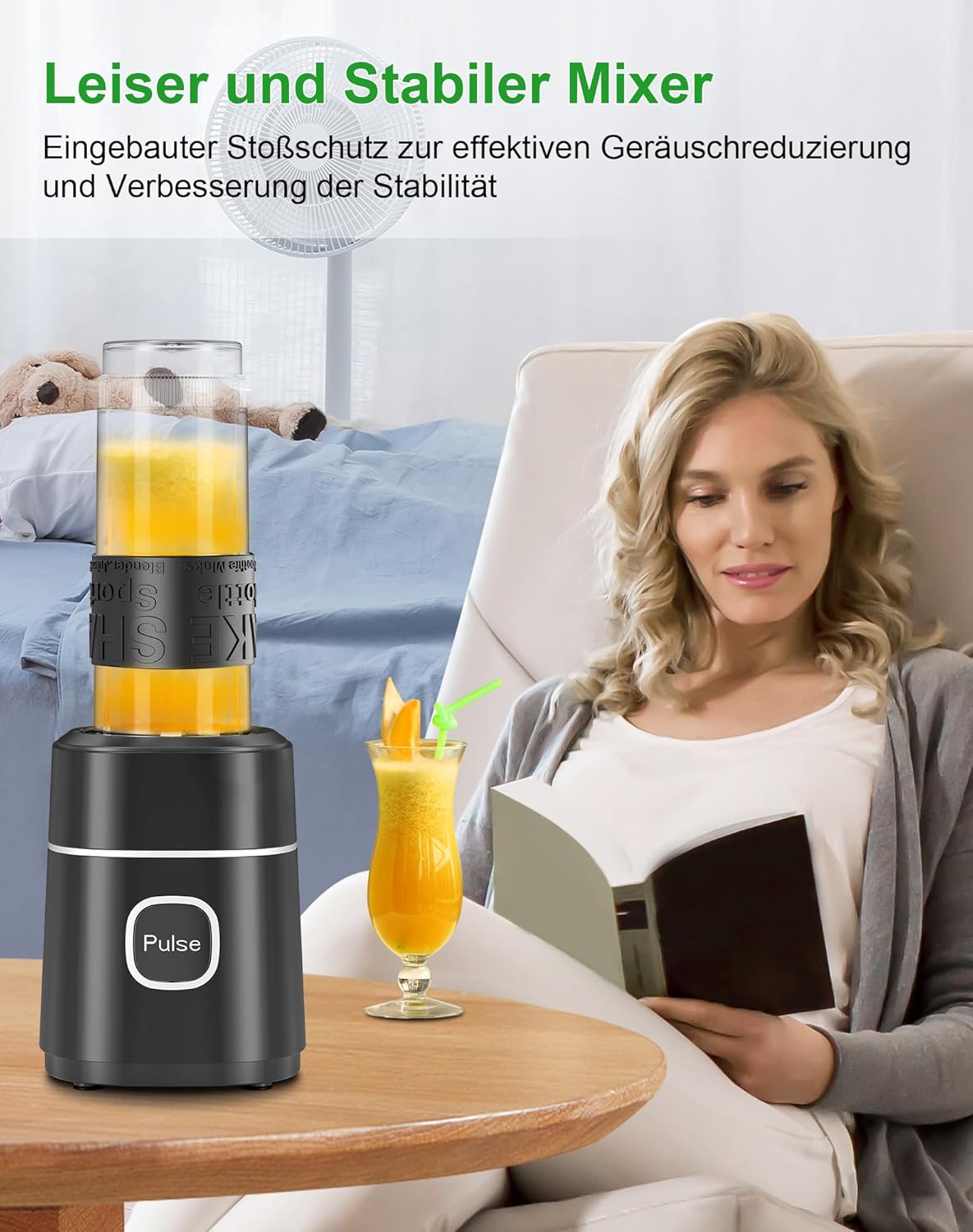 Mixer, Smoothie Maker, 500 W Mini-Standmixer mit 2 x 570 ml Tritan BPA-freier Flasche, tragbarer Edelstahlmixer, geräuscharm, leicht zu reinigendes 4-Klingen-System, für jede Art von Shake und Smoothie – Bild 4