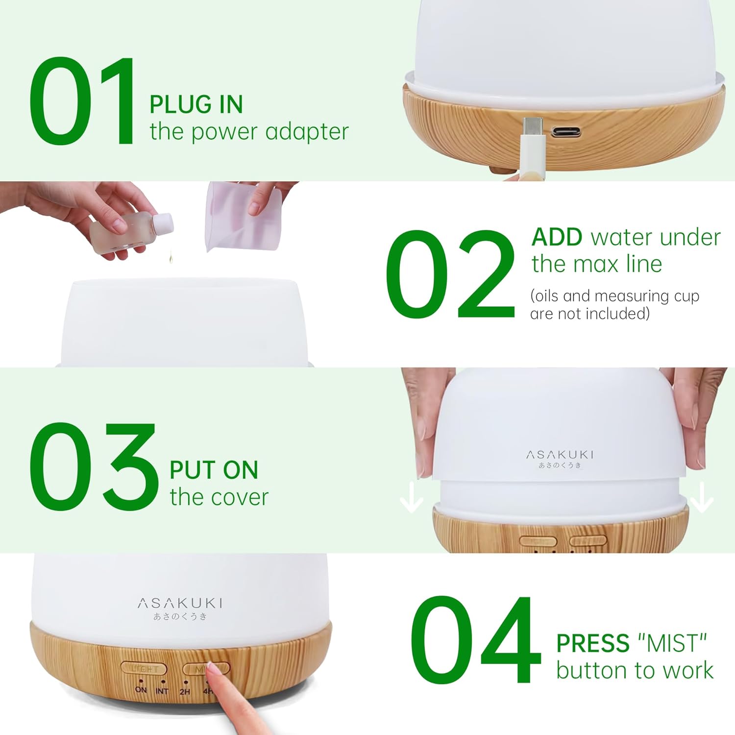 ASAKUKI Aromadiffusor, 300 ml Ultraschall-Aromatherapie-Diffusor für ätherische Öle, Luftbefeuchter mit Fernbedienung, automatische Abschaltung im wasserlosen Zustand und 7 Arten von LED-Lichtfarben – Bild 5