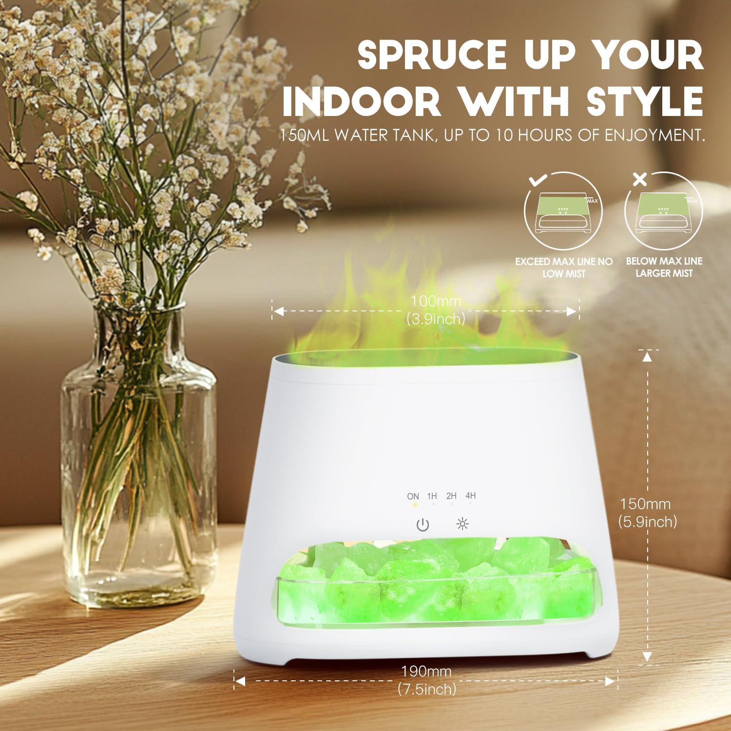SALKING Aroma-Diffusor mit Salt Range Pakistan Light, 7 Farben LED-Flammeneffekt-Diffusor für ätherische Öle, Ultraschall-Aromatherapie-Luftbefeuchter, automatische Abschaltung, 150 ml (RGB-Weiß) – Bild 7