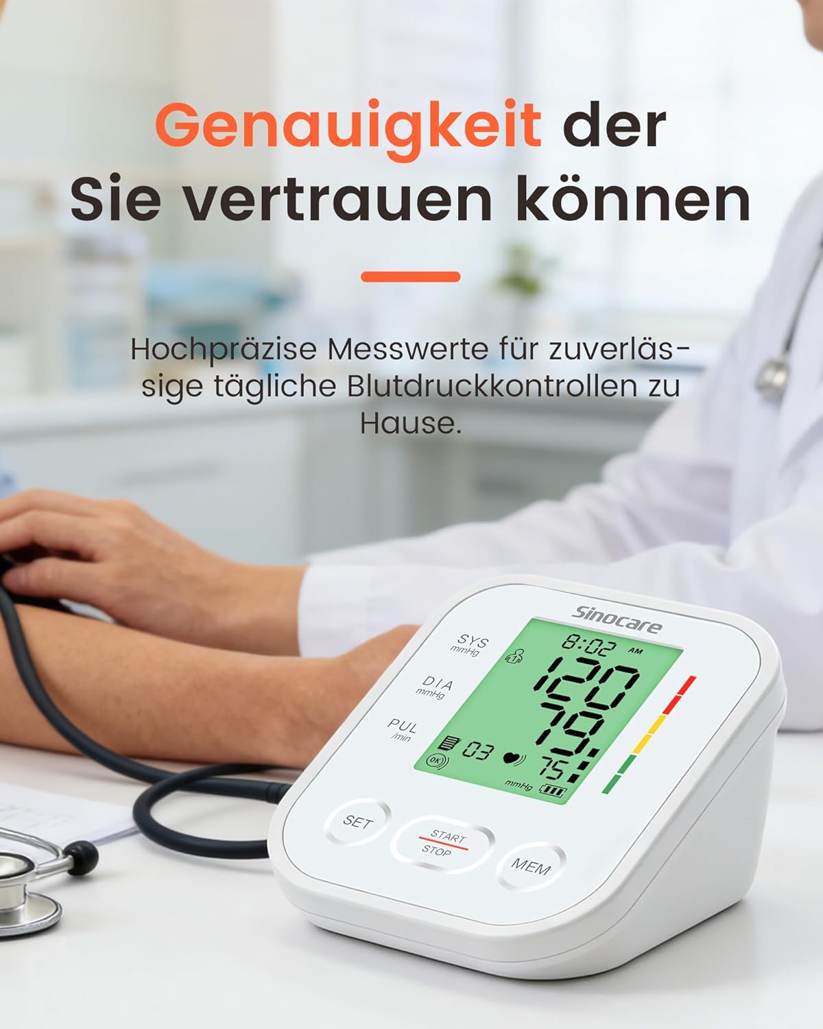 Blutdruckmessgerät Oberarm mit 4-Farben-Display mit Hintergrundbeleuchtung, Vollautomatisches Blutdruckmessgerät für Zuhause, Blutdruckmessgerät Große Manschette, sinocare Blutdruckmessgerät – Bild 2