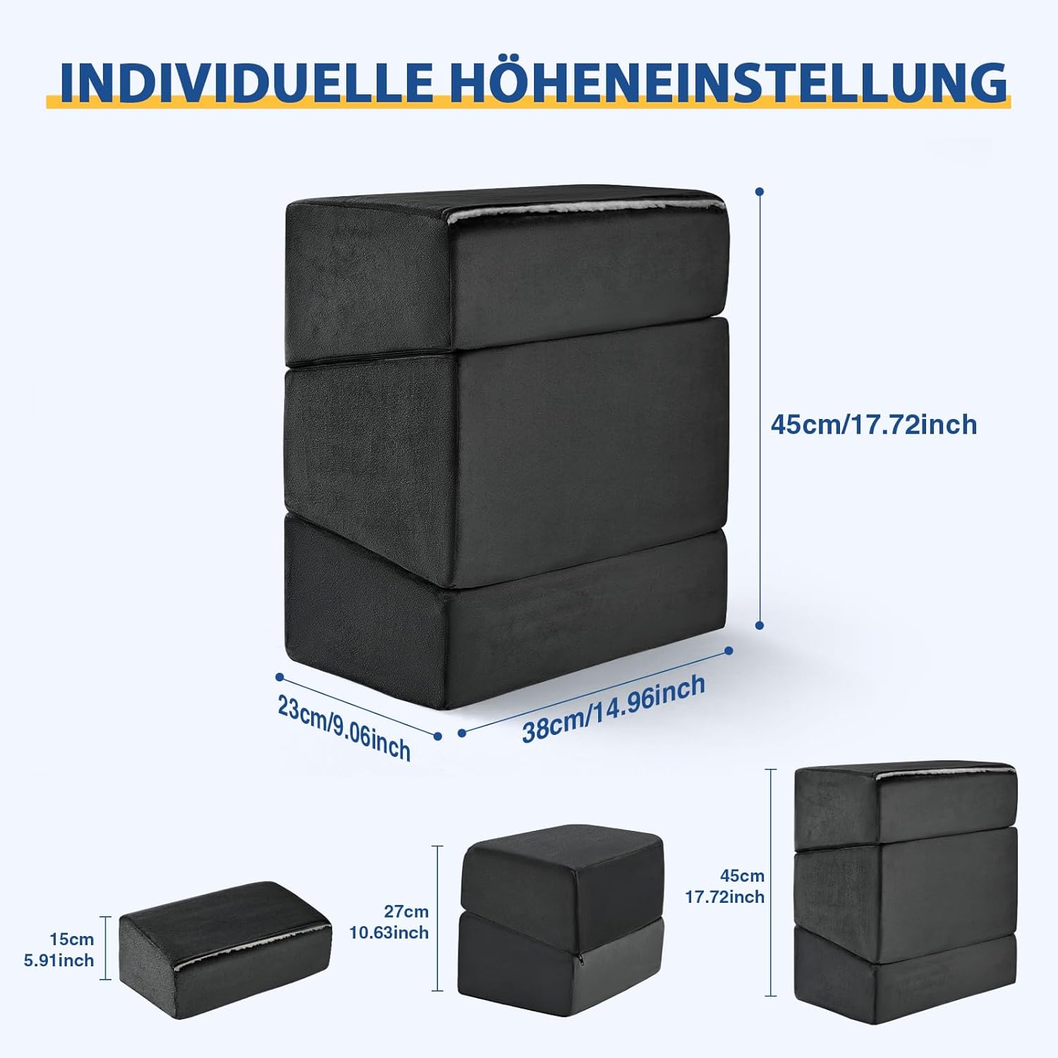 Fußstütze unter dem Schreibtisch, höhenverstellbarer Büro-Fußhocker für Bürostuhl und Gaming-Stuhl, ergonomisches Fußkissen, Schreibtisch-Fußhocker mit waschbarem Bezug für Zuhause, Fußstützenkissen – Bild 2