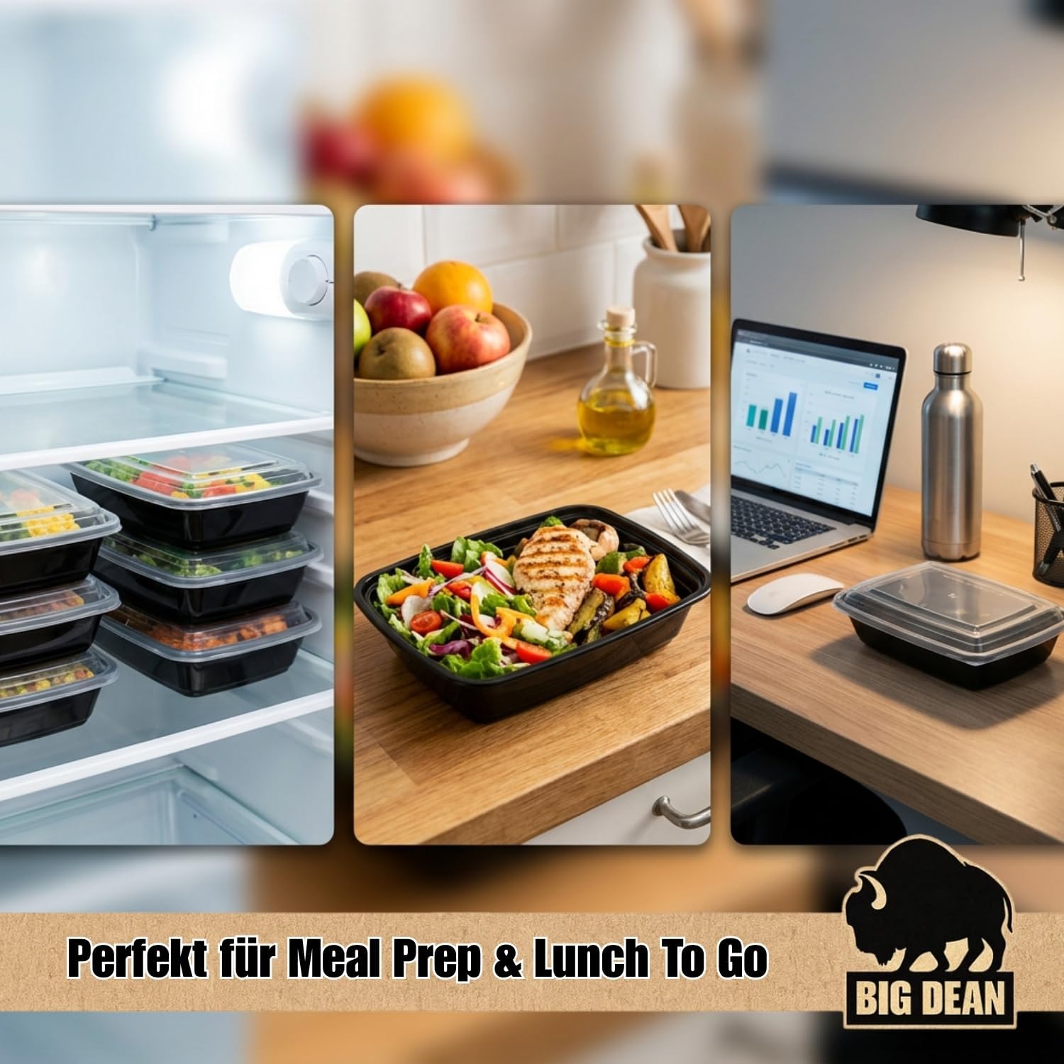 BigDean wiederverwendbare Meal-Prep-Boxen mit Deckel (10 Stück) – robuste Meal-Prep-Boxen, stapelbare Meal-Prep-Dosen und Lebensmittelbox – mikrowellen-, gefrier- und spülmaschinenfest – perfekt für die Mealprep – Bild 5