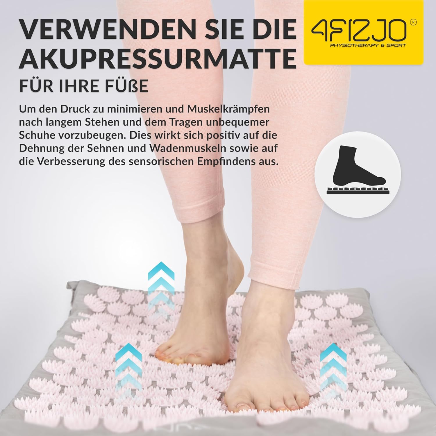 4FIZJO Akupressurmatte & Kissen XL, 110 x 42 x 2 cm, mit Tragetasche, Polyurethanschaum, hypoallergen, 15330 Spikes, Massagematte für bessere Durchblutung, Muskelentspannung, Farbe: Grau und Rosa – Bild 10